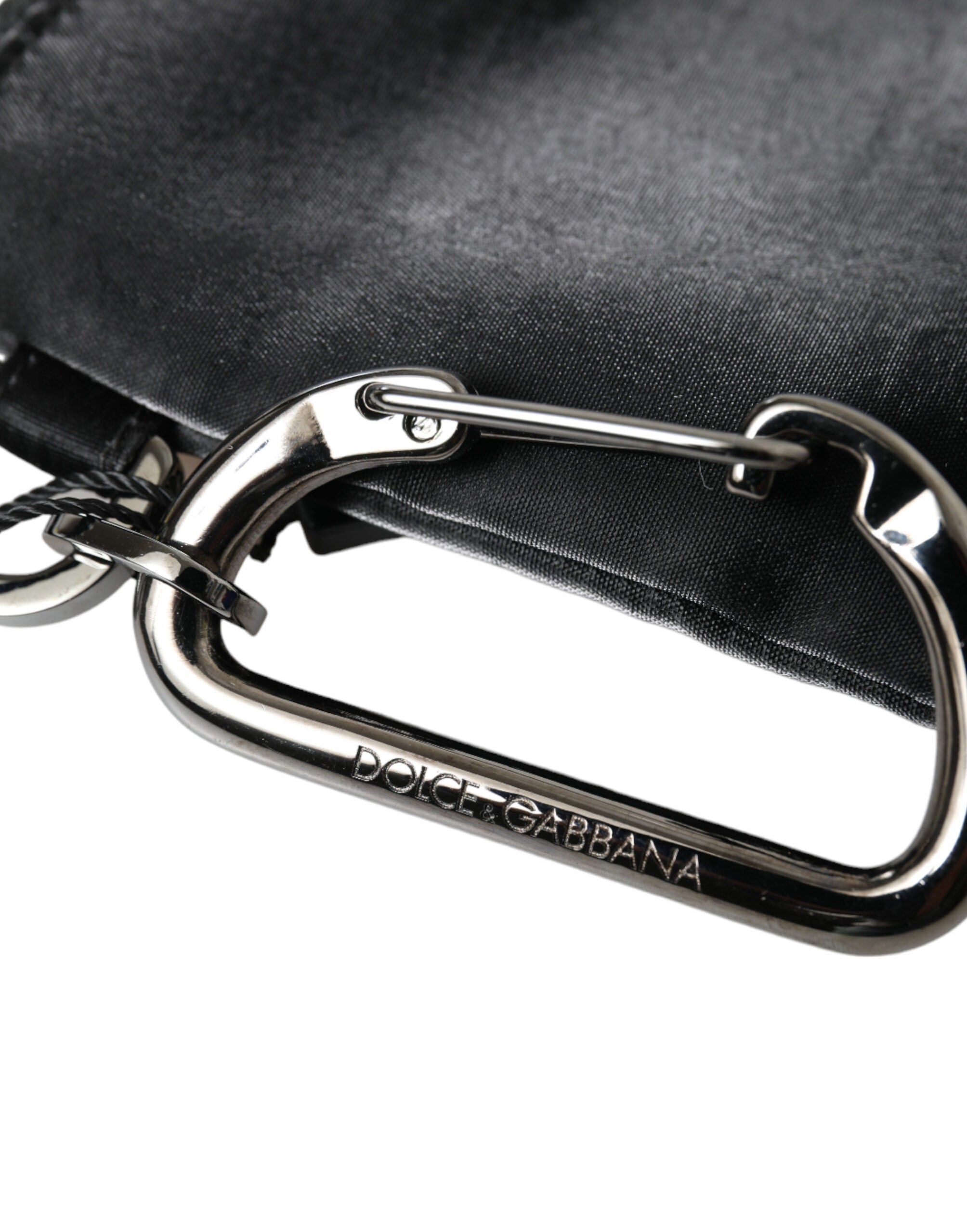 Black Nylon Logo Plaque Keyring Pouch Clutch Bag - ventzia