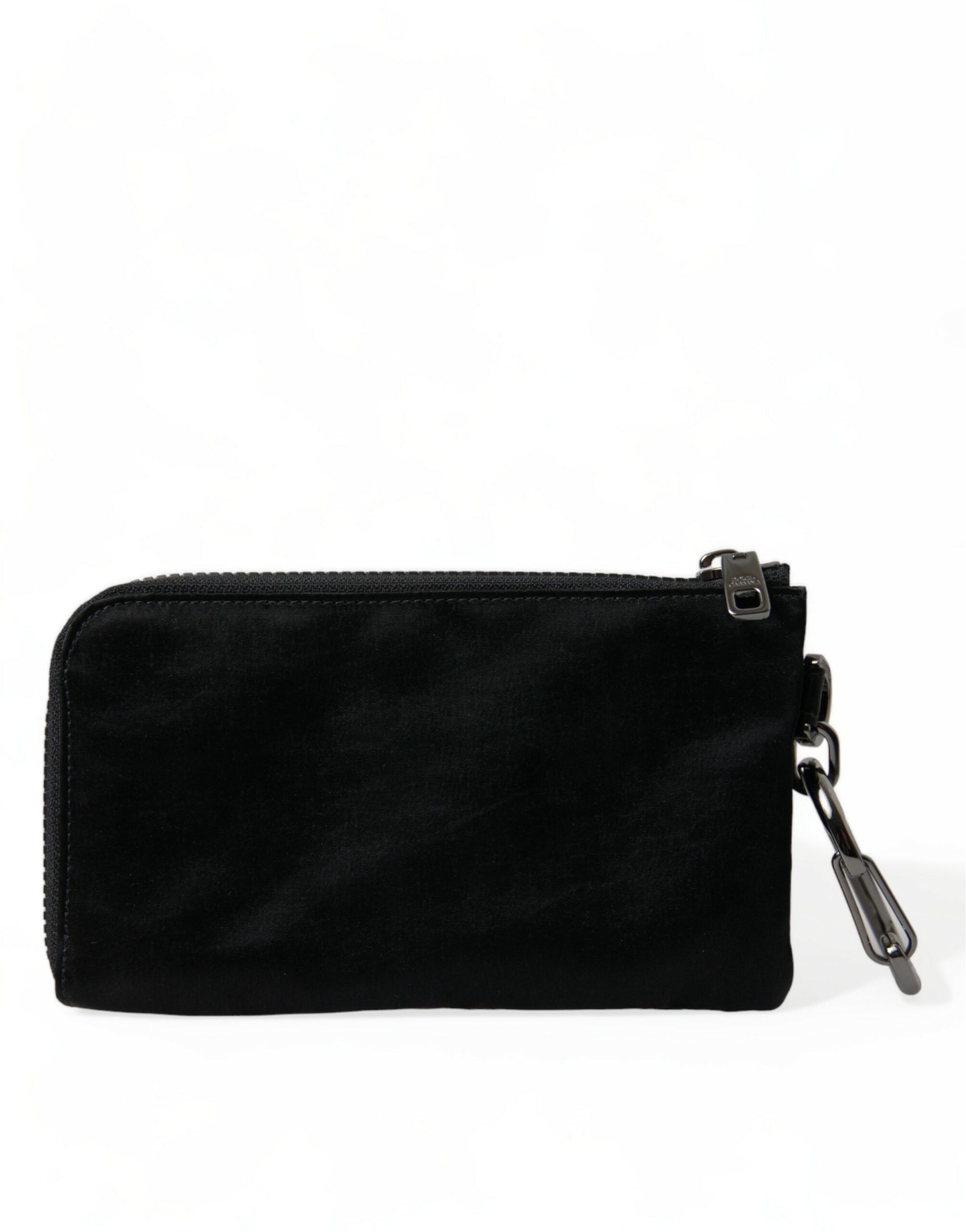 Black Nylon Logo Plaque Keyring Pouch Clutch Bag - ventzia