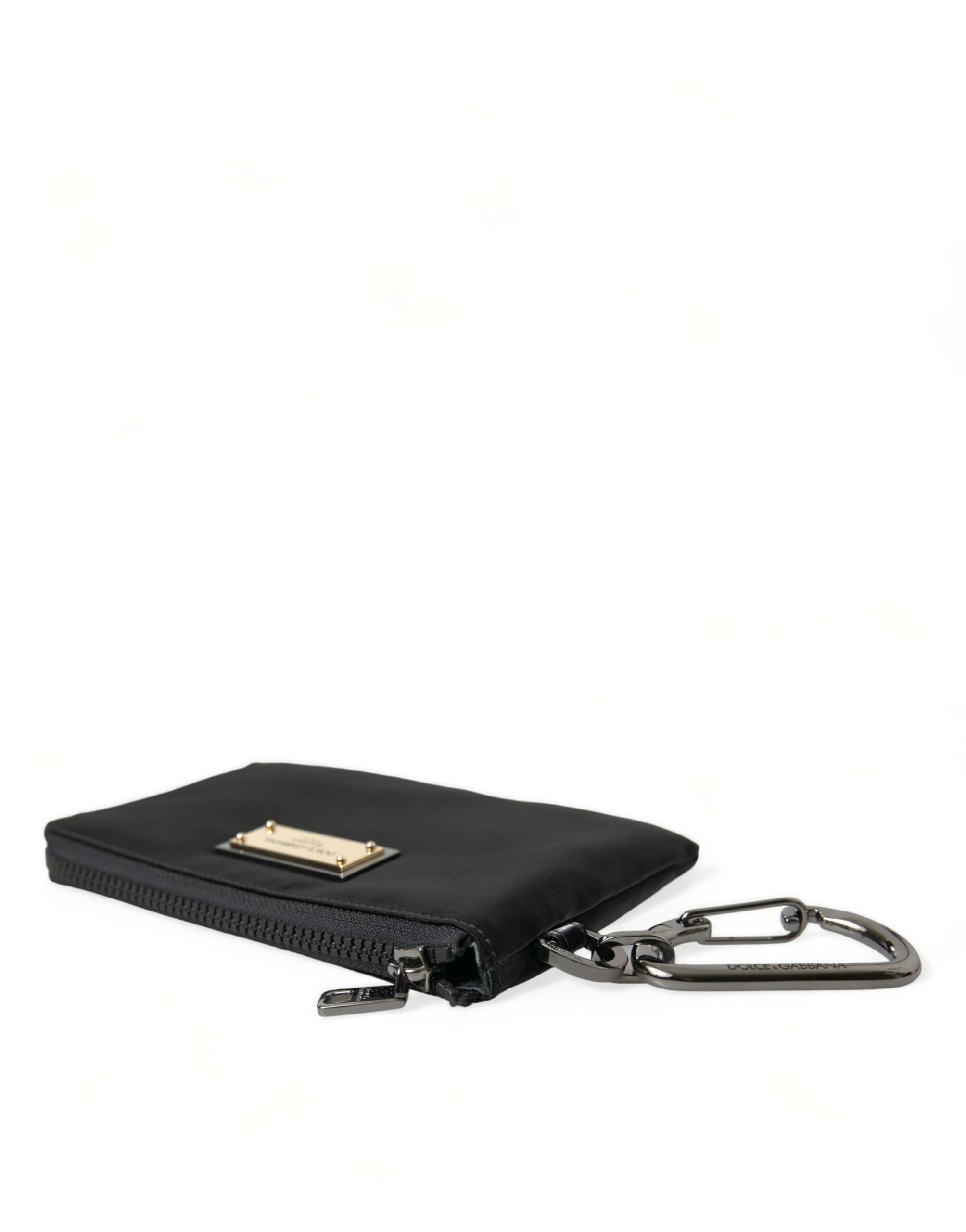 Black Nylon Logo Plaque Keyring Pouch Clutch Bag - ventzia