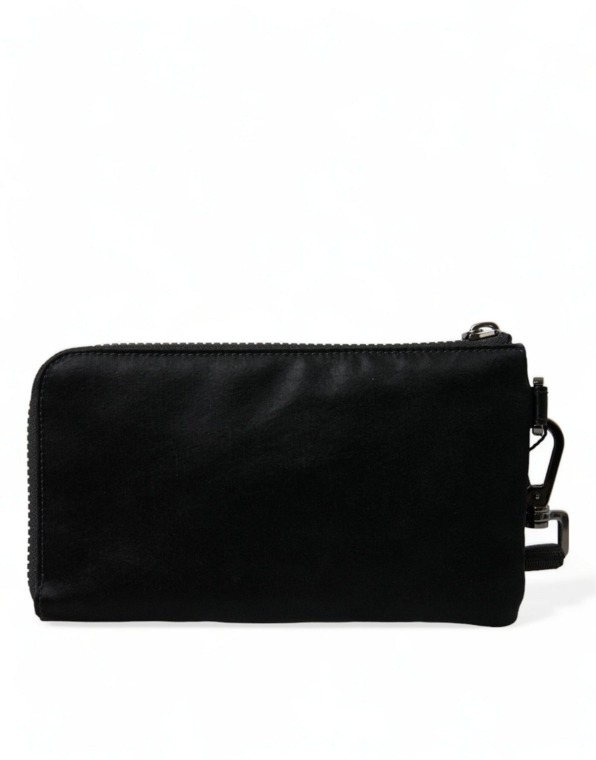 Black Nylon Logo Plaque Keyring Pouch Clutch Bag - ventzia