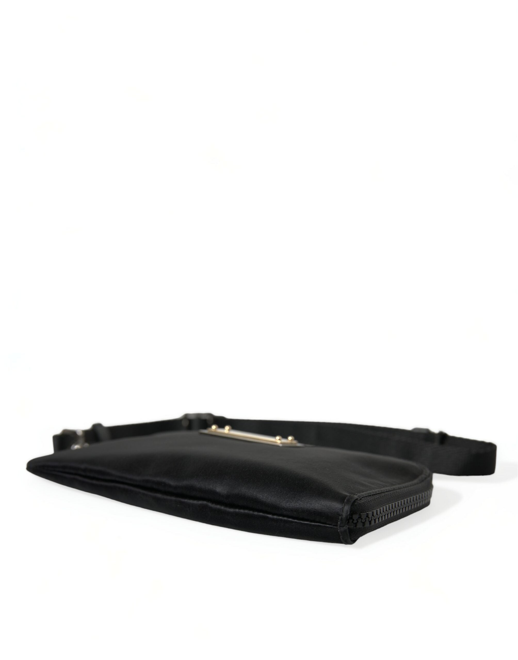 Black Nylon Logo Plaque Keyring Pouch Clutch Bag - ventzia