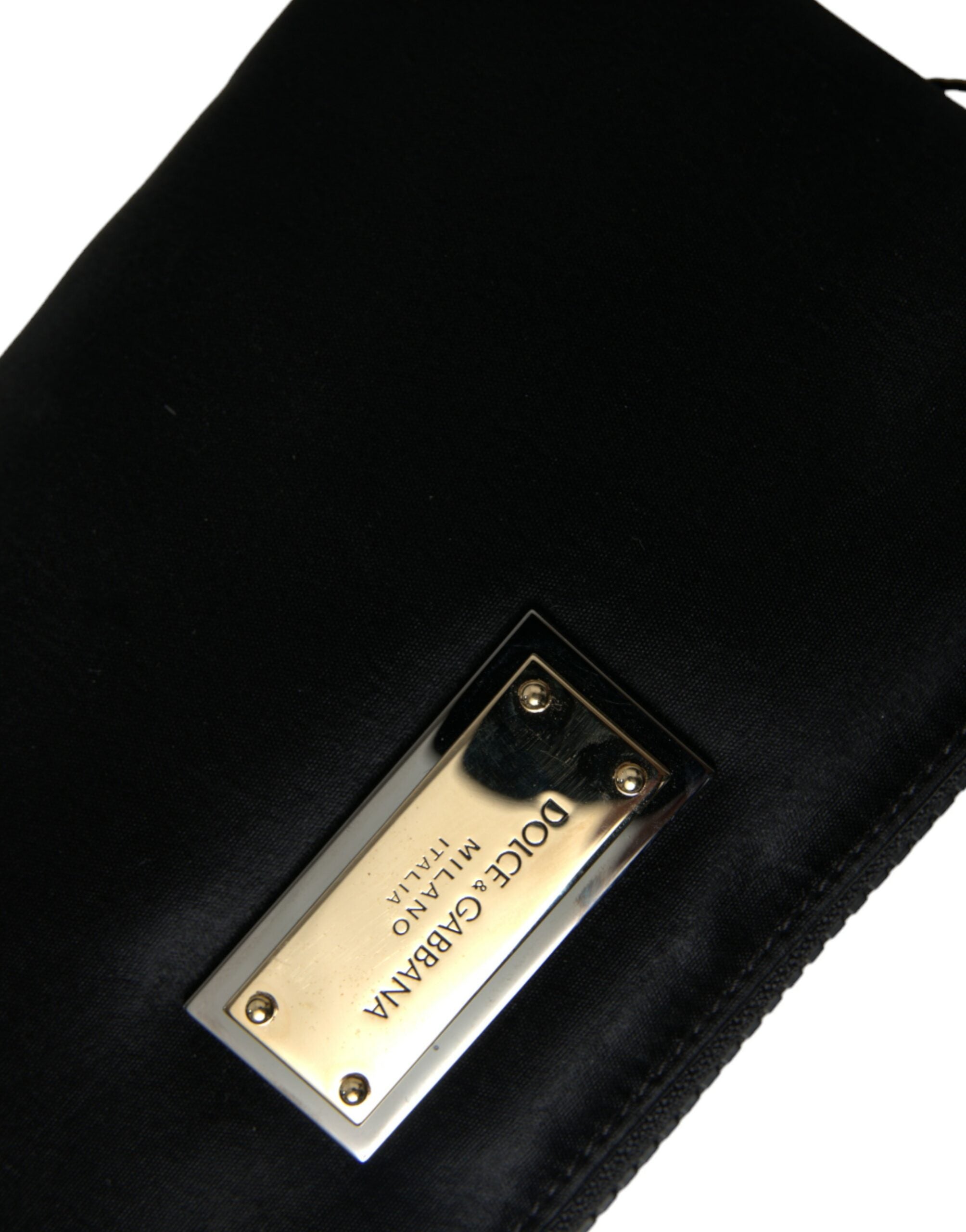 Black Nylon Logo Plaque Keyring Pouch Clutch Bag - ventzia