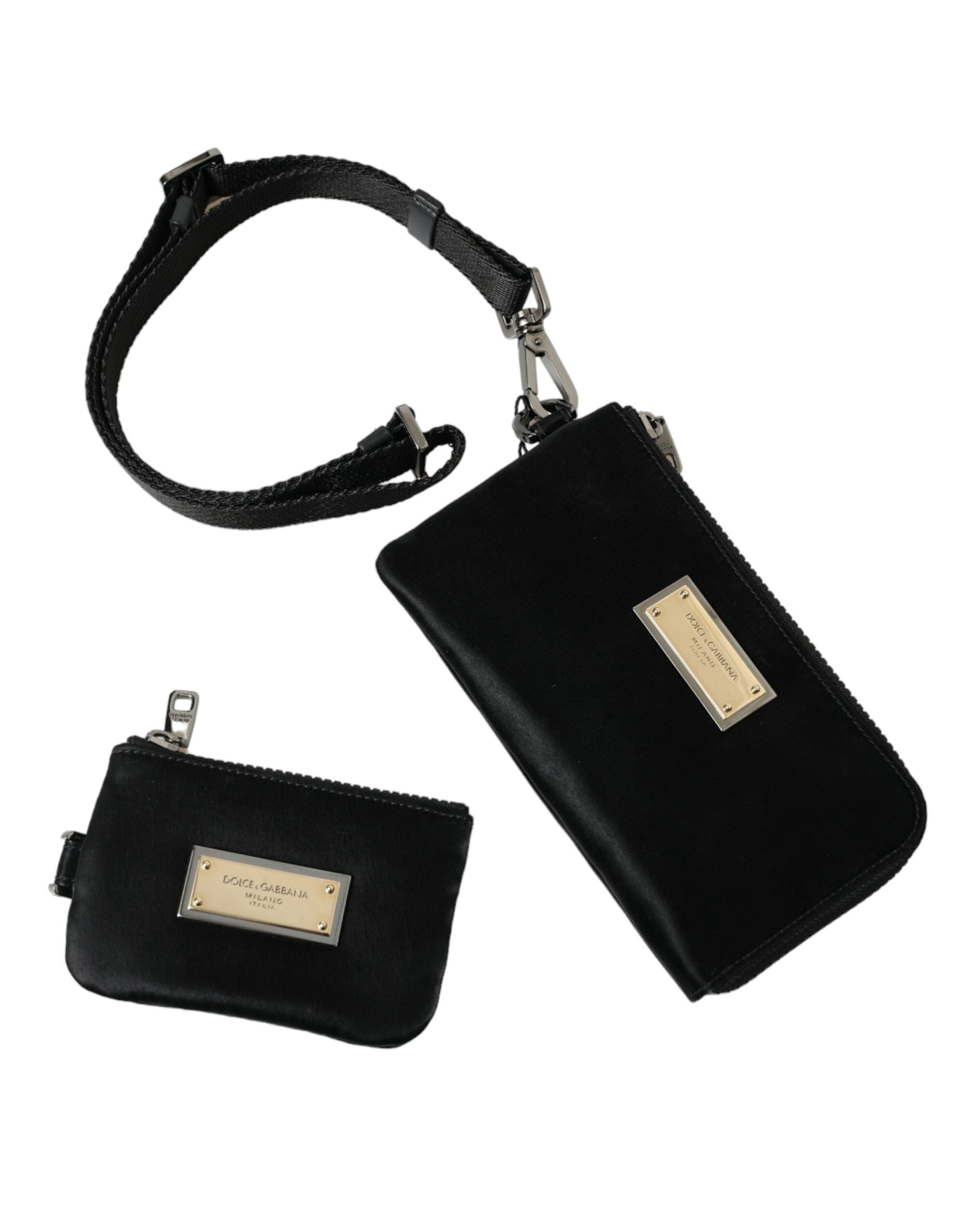Black Nylon Logo Plaque Keyring Pouch Clutch Bag - ventzia