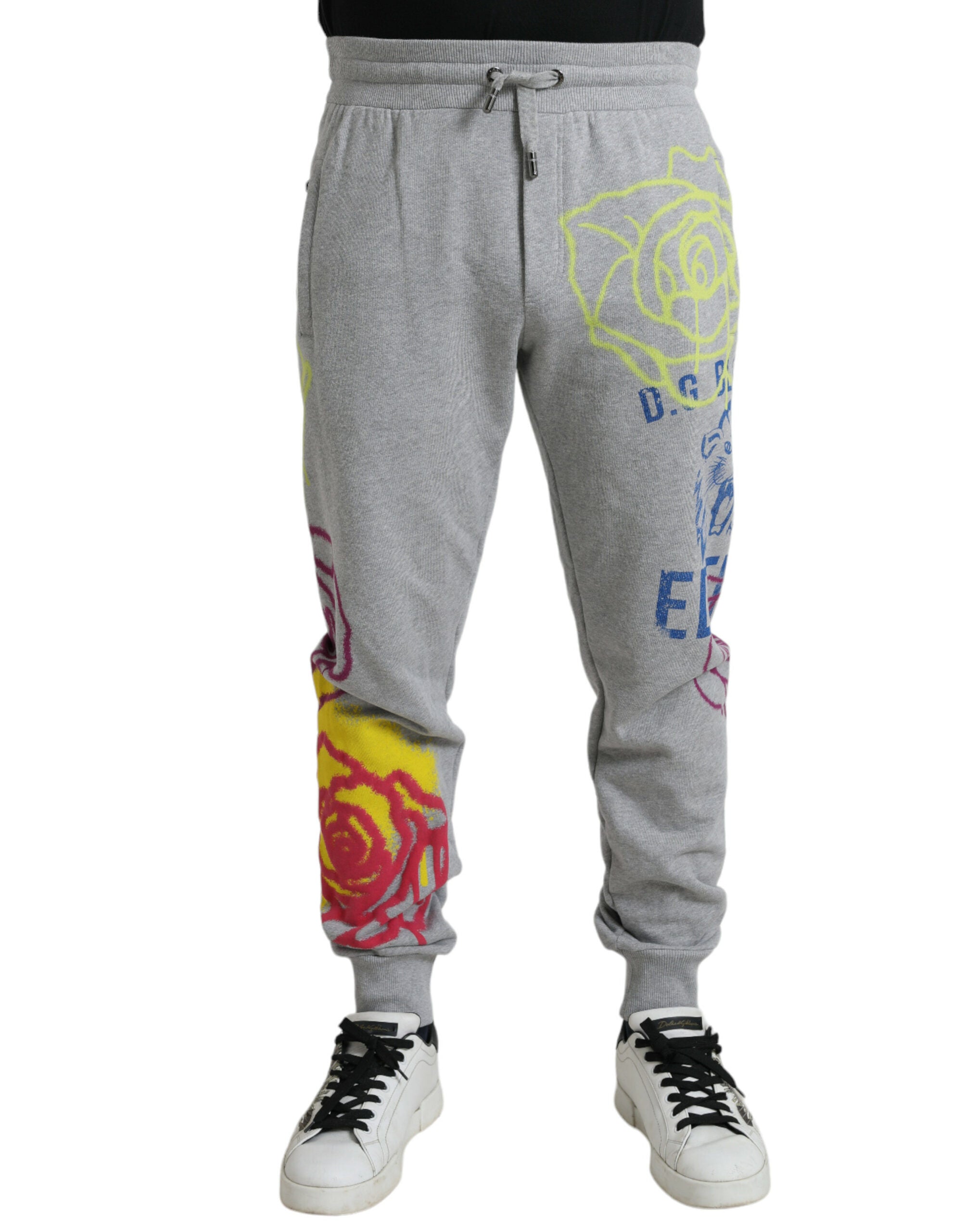 Gray Cotton Graffiti Sweatpants Jogger Pants - ventzia
