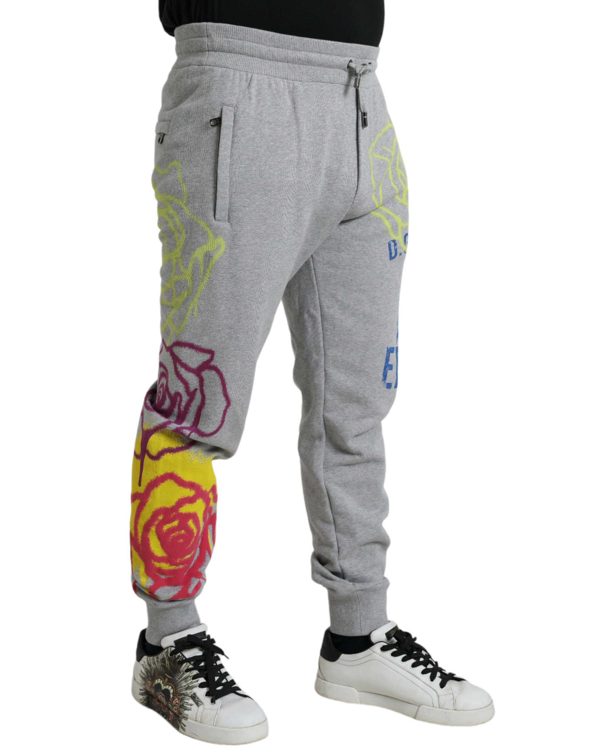 Gray Cotton Graffiti Sweatpants Jogger Pants - ventzia