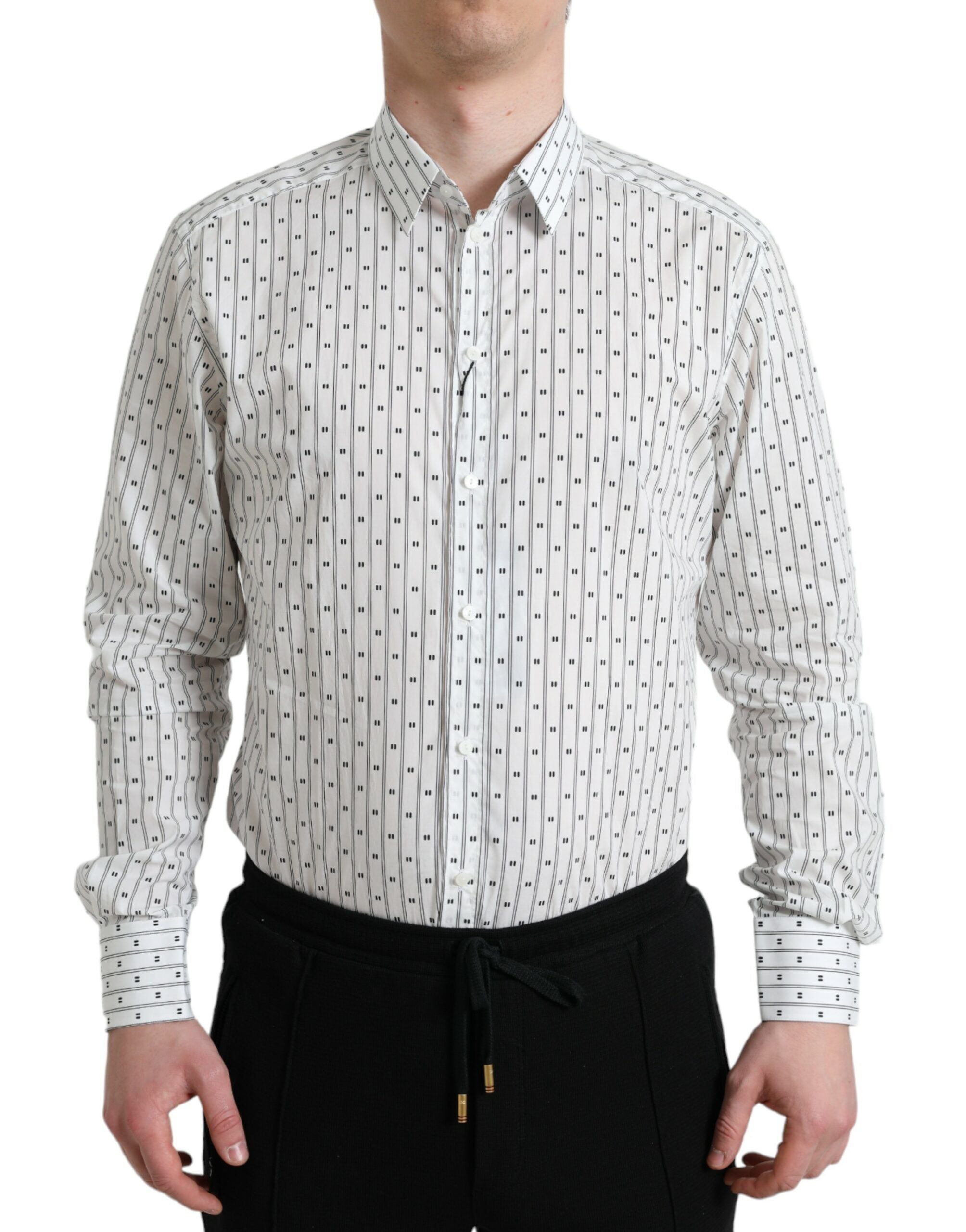 White Patterned Men GOLD Formal Dress Shirt - ventzia