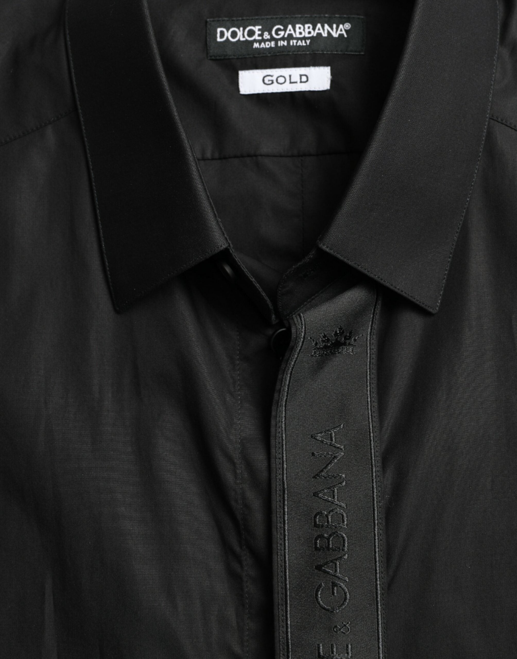 Black Cotton Logo Formal GOLD Dress Shirt - ventzia