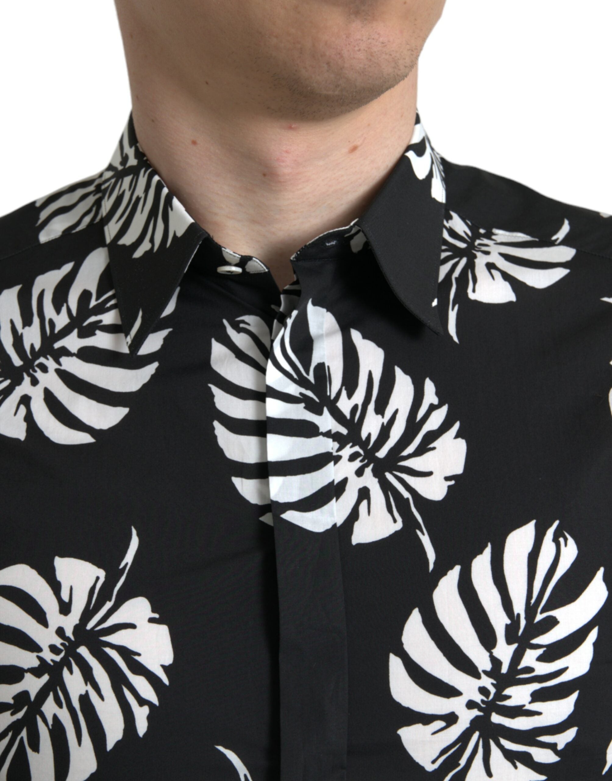 Black Leaf Cotton Men Formal GOLD Dress Shirt - ventzia