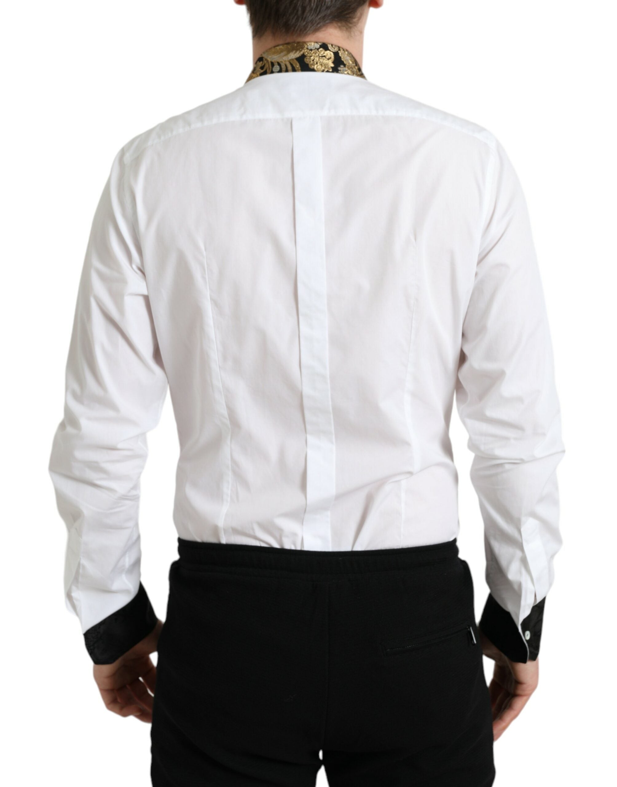 White Cotton Jacquard Formal GOLD Dress Shirt - ventzia