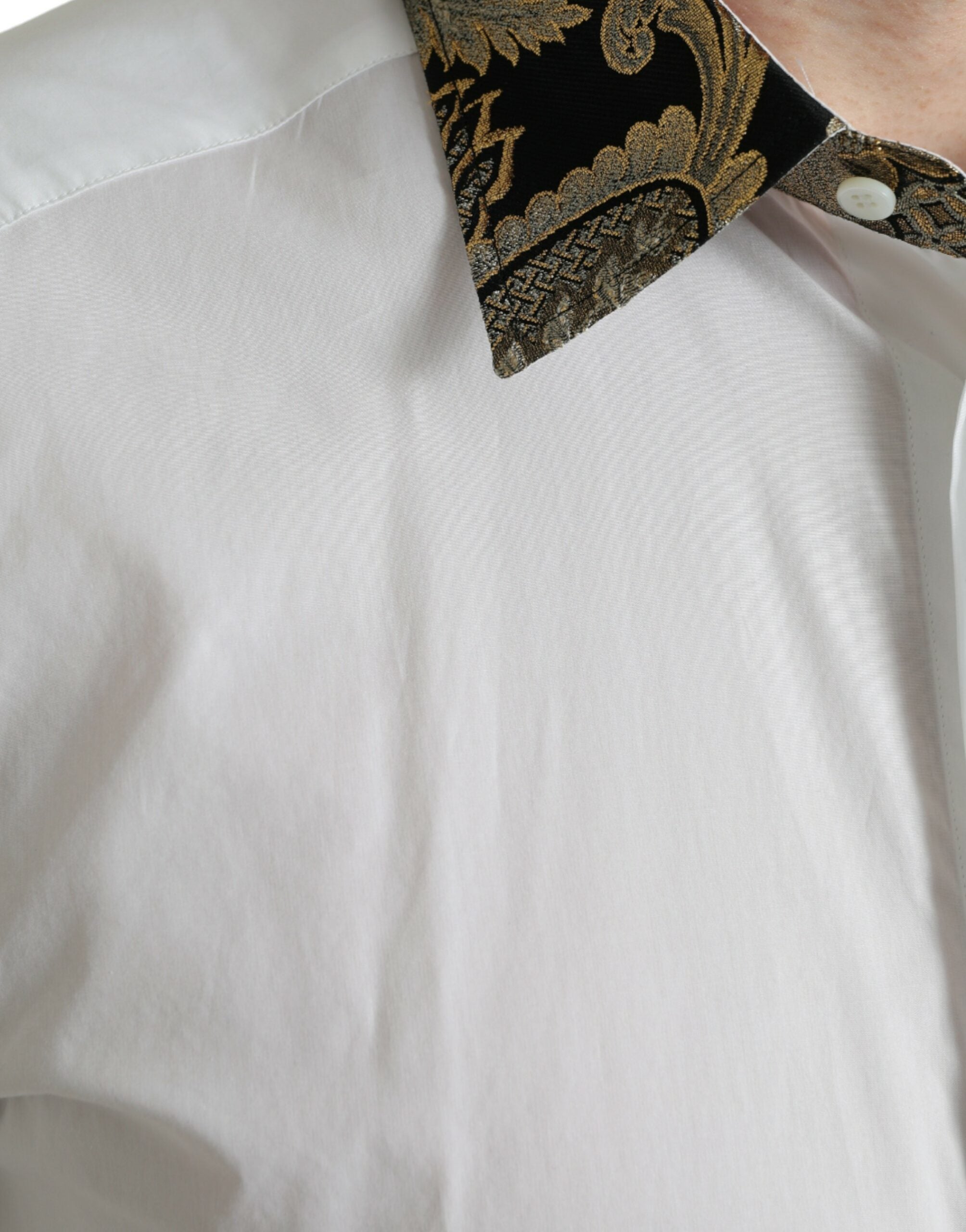 White Cotton Jacquard Formal GOLD Dress Shirt - ventzia