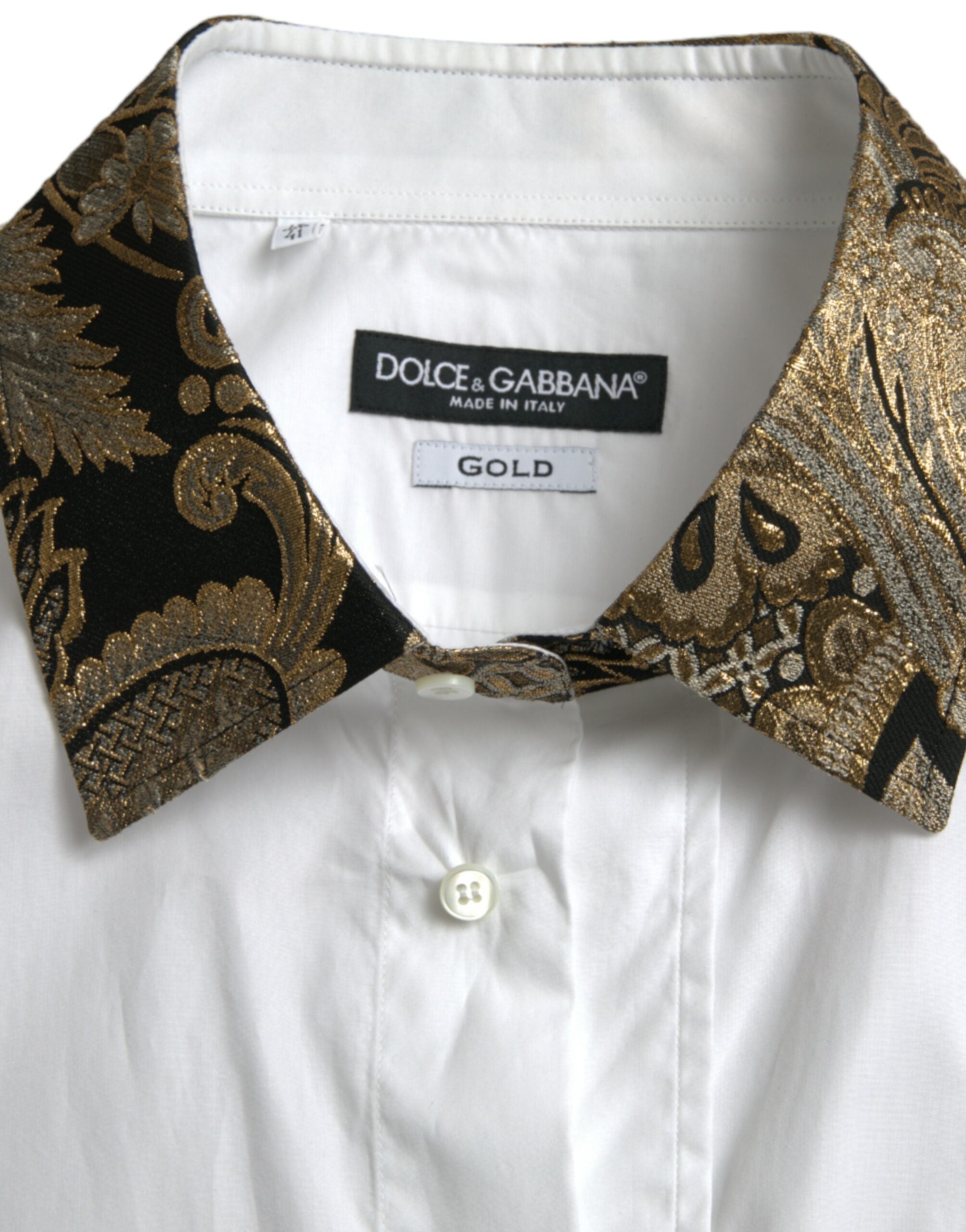 White Cotton Jacquard Formal GOLD Dress Shirt - ventzia