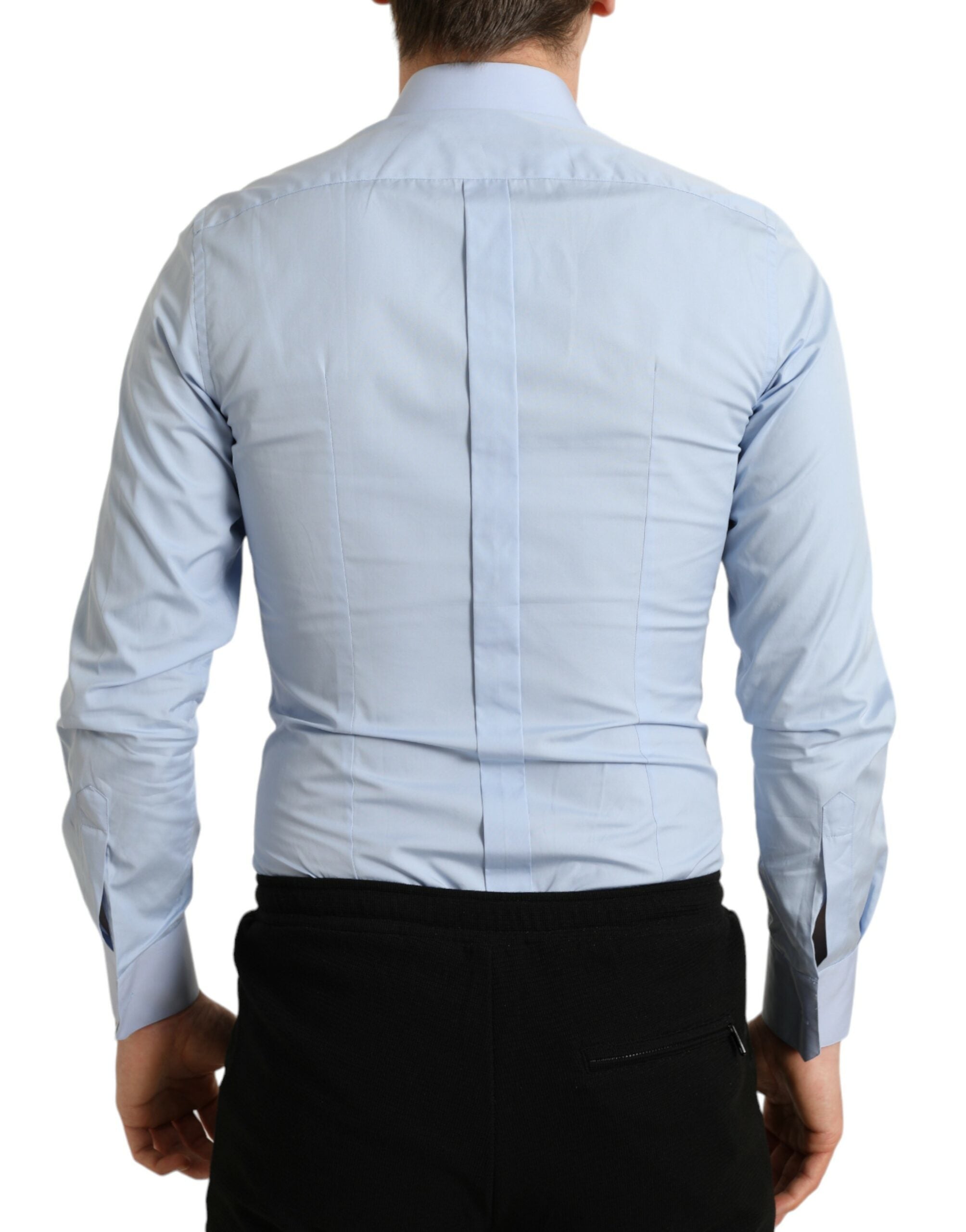 Sky Blue Cotton Men Formal GOLD Dress Shirt - ventzia