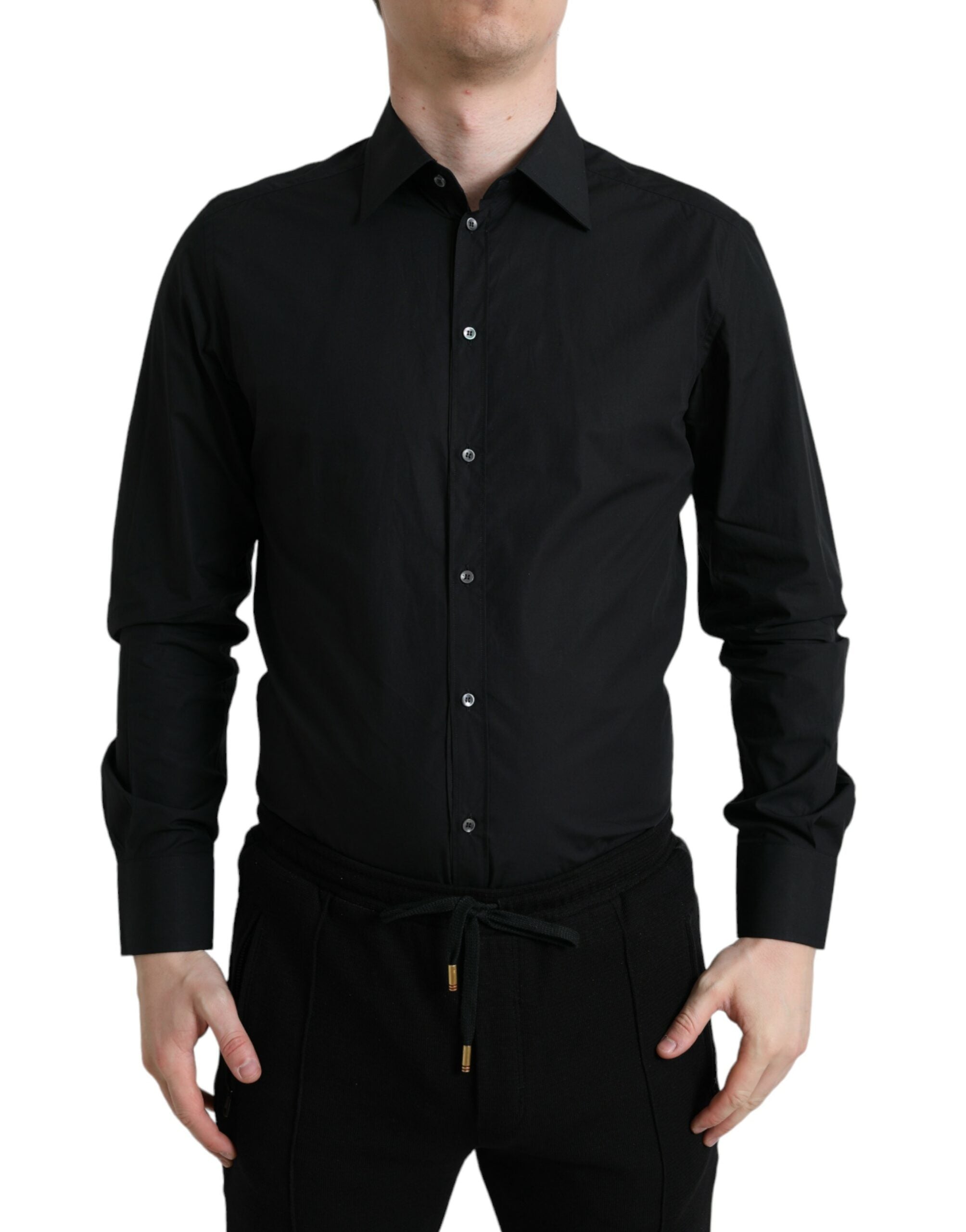 Black Cotton Men Formal GOLD Dress Shirt - ventzia