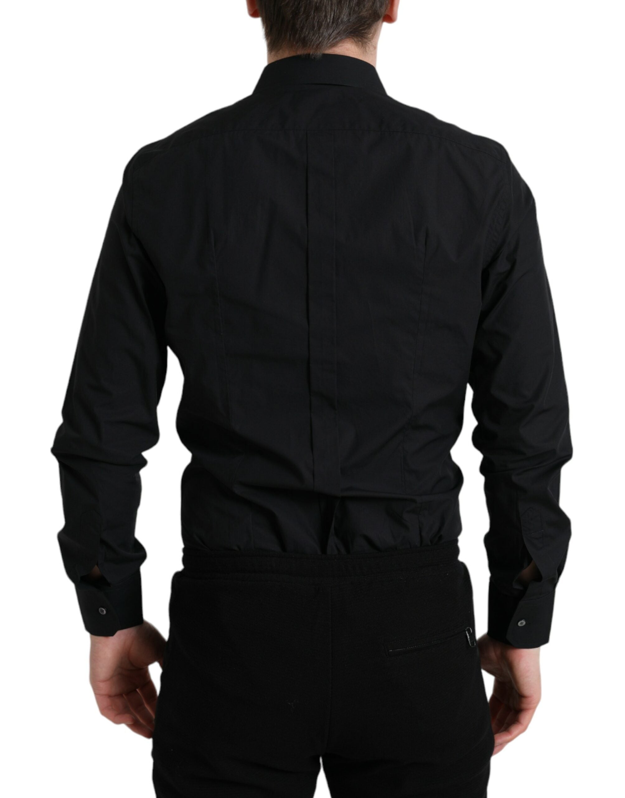 Black Cotton Men Formal GOLD Dress Shirt - ventzia