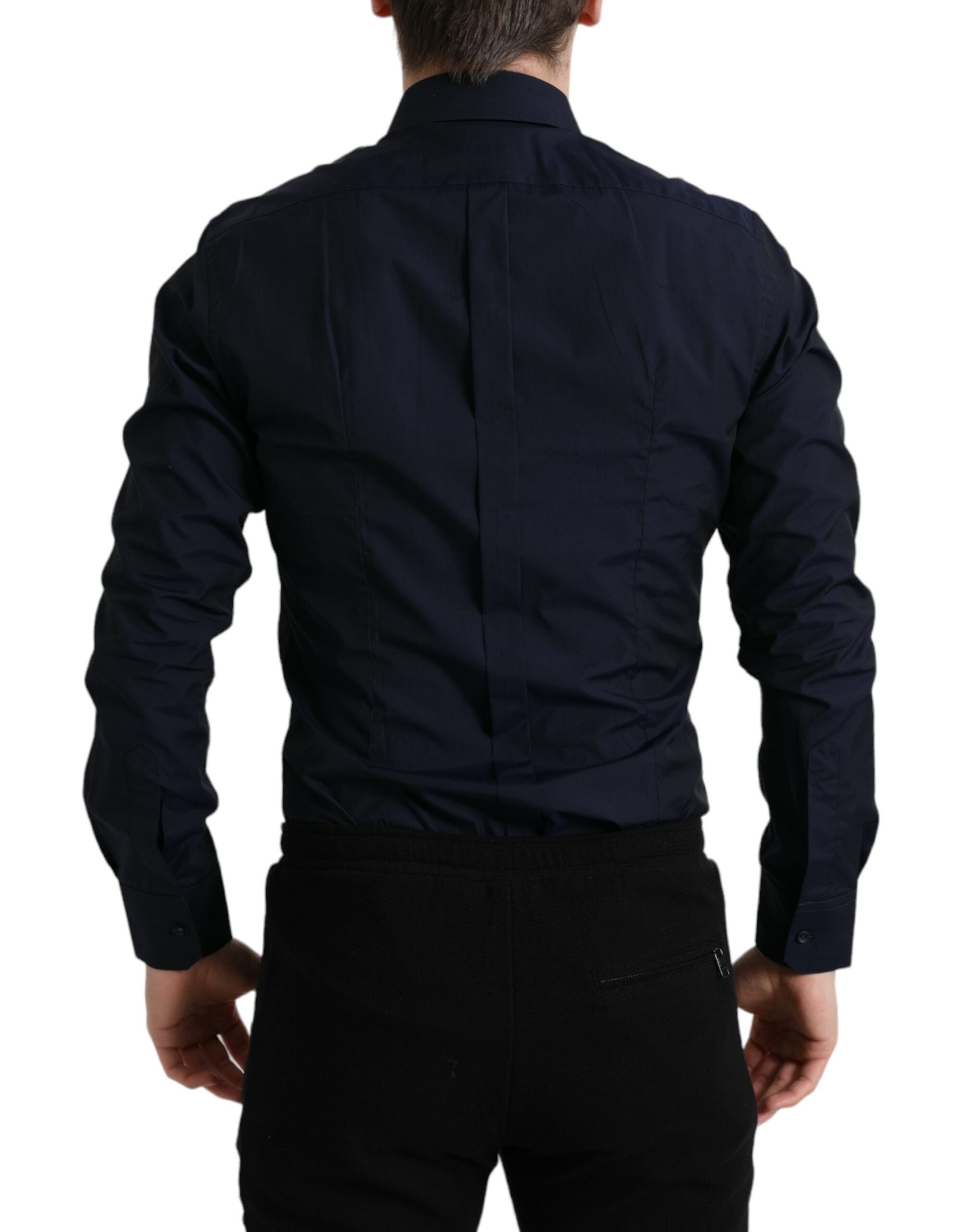 Navy Blue Slim Fit Formal GOLD Dress Shirt - ventzia