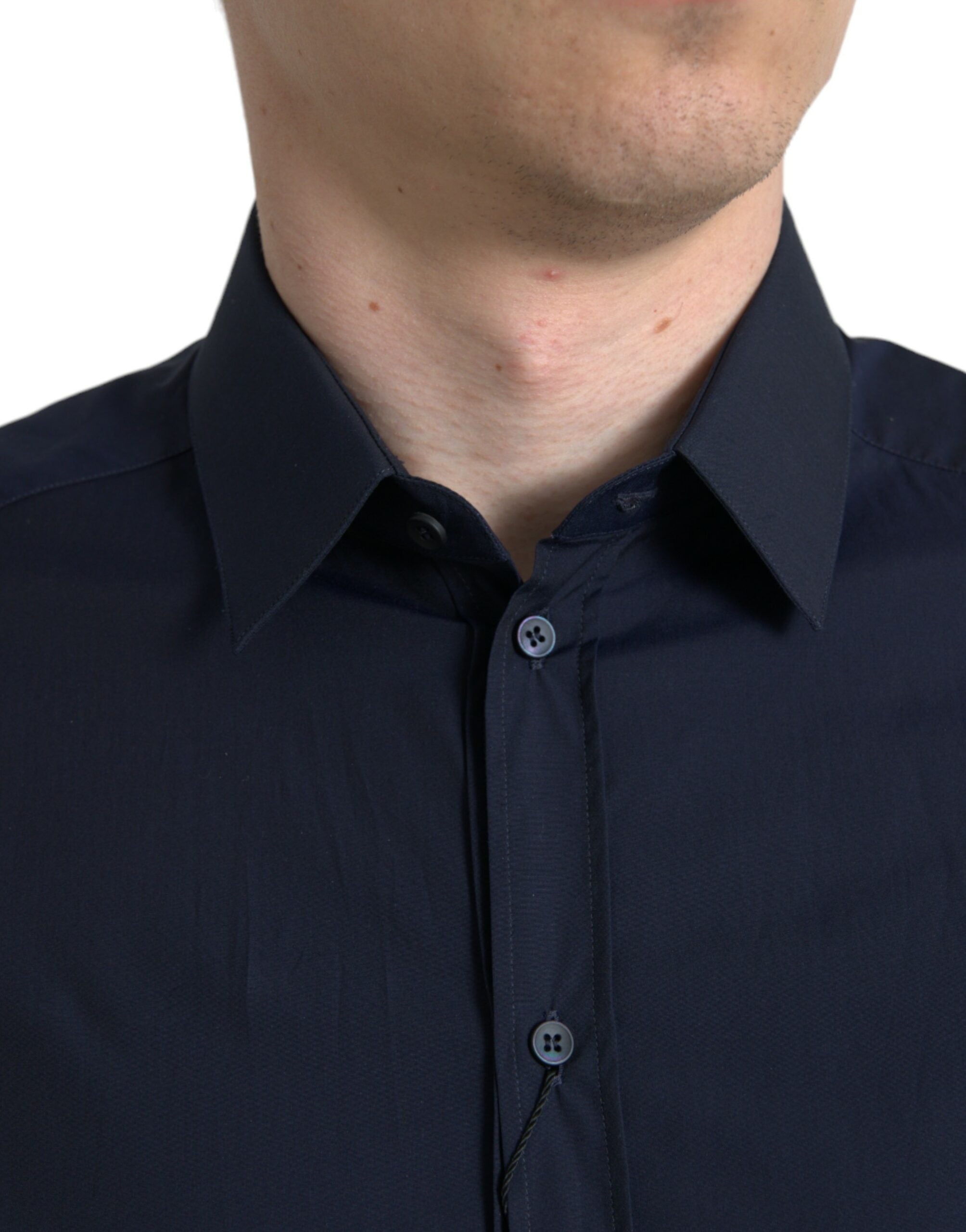 Navy Blue Slim Fit Formal GOLD Dress Shirt - ventzia