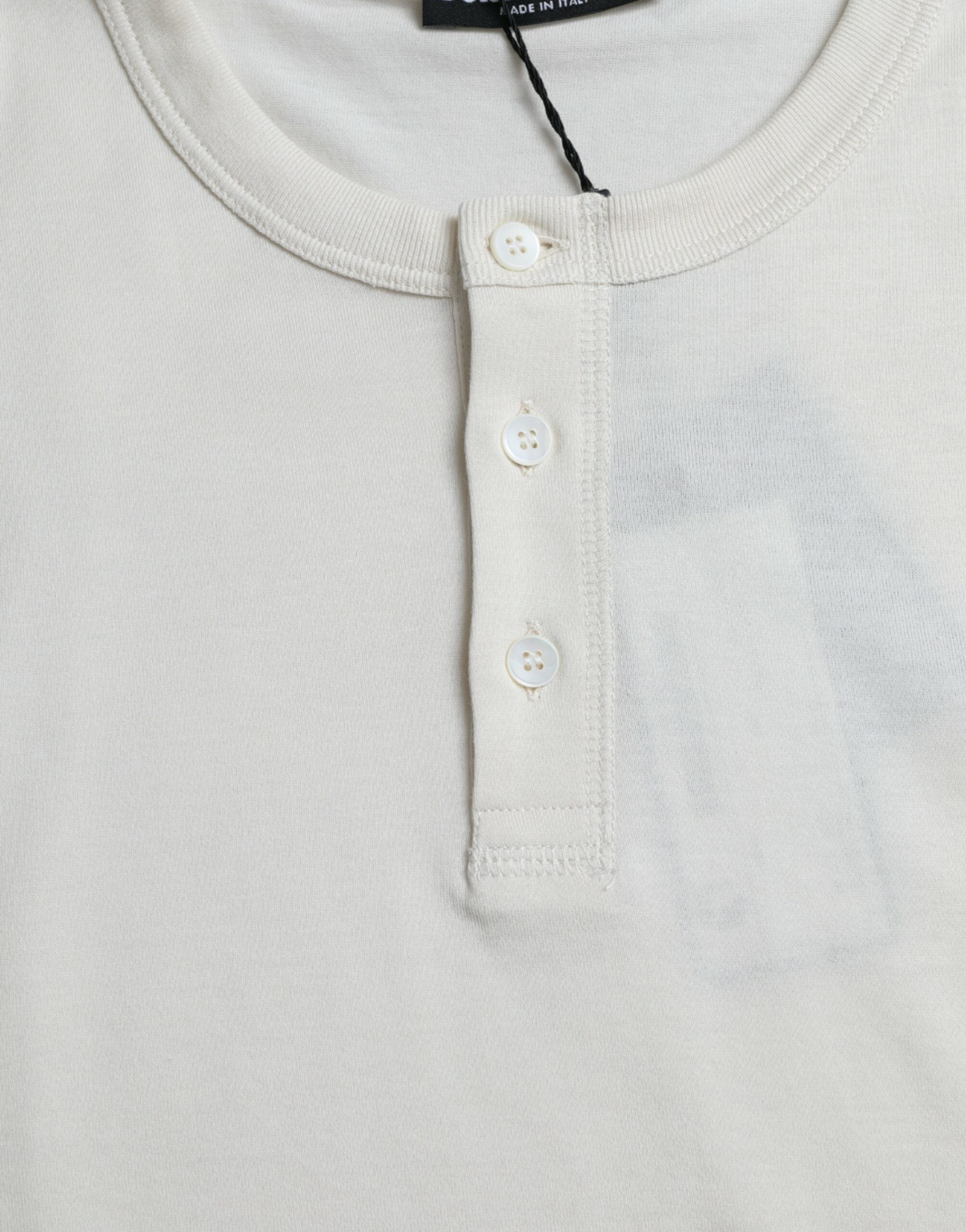 Off White Cotton Henley Pullover Sweater - ventzia