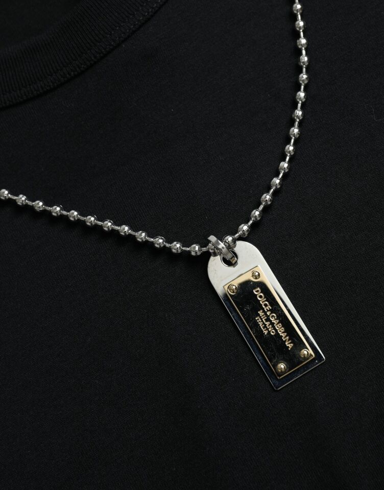 Black Silver Chain Short Sleeve T-shirt - ventzia