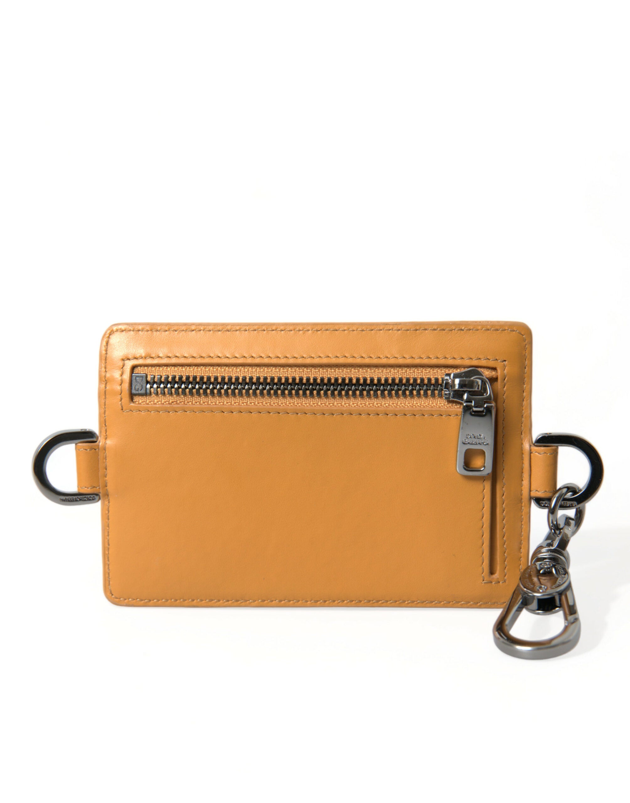 Orange Calf Leather Credit Card Holder Clip On Wallet - ventzia