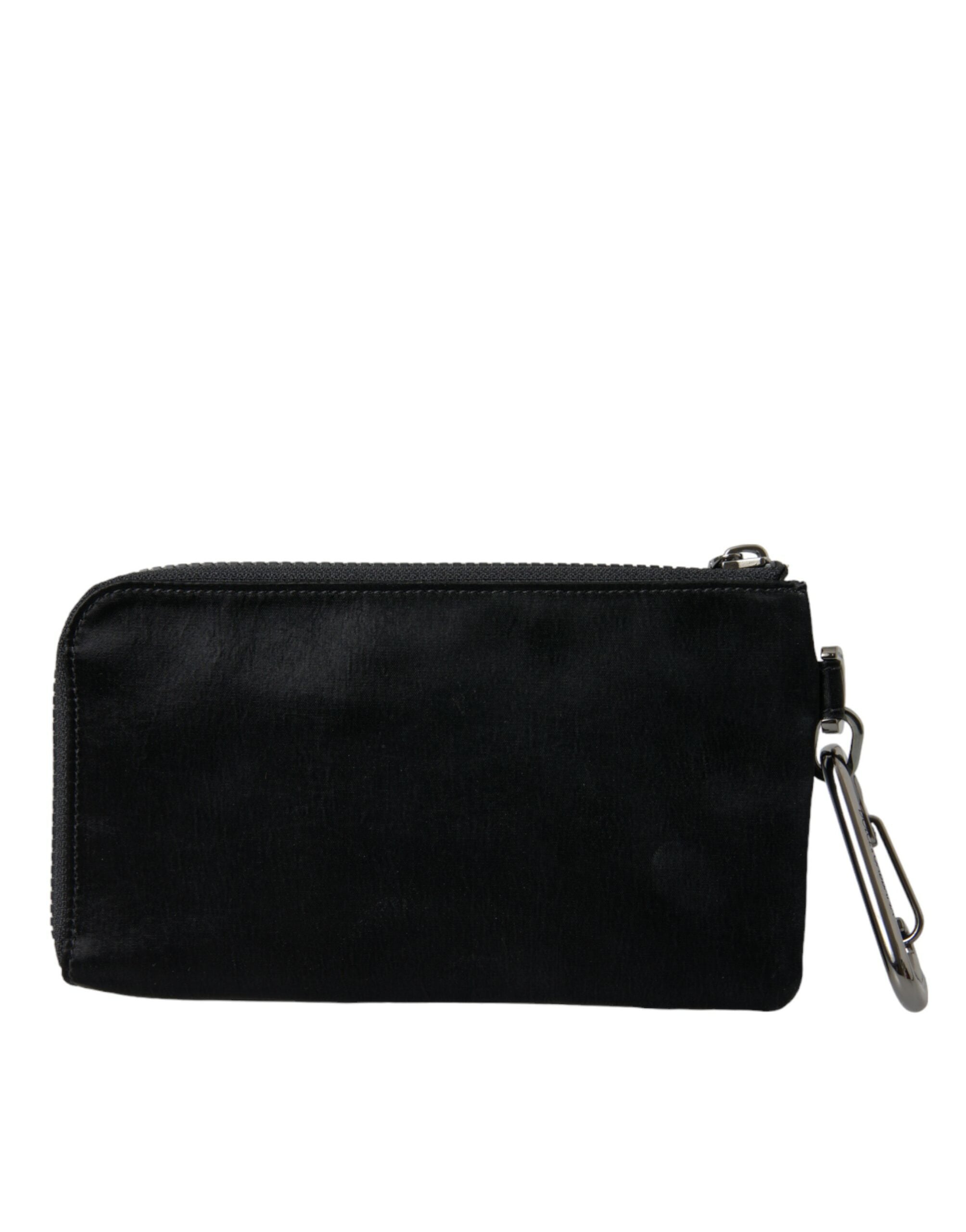 Black Nylon Logo Plaque Keyring Pouch Clutch Bags - ventzia