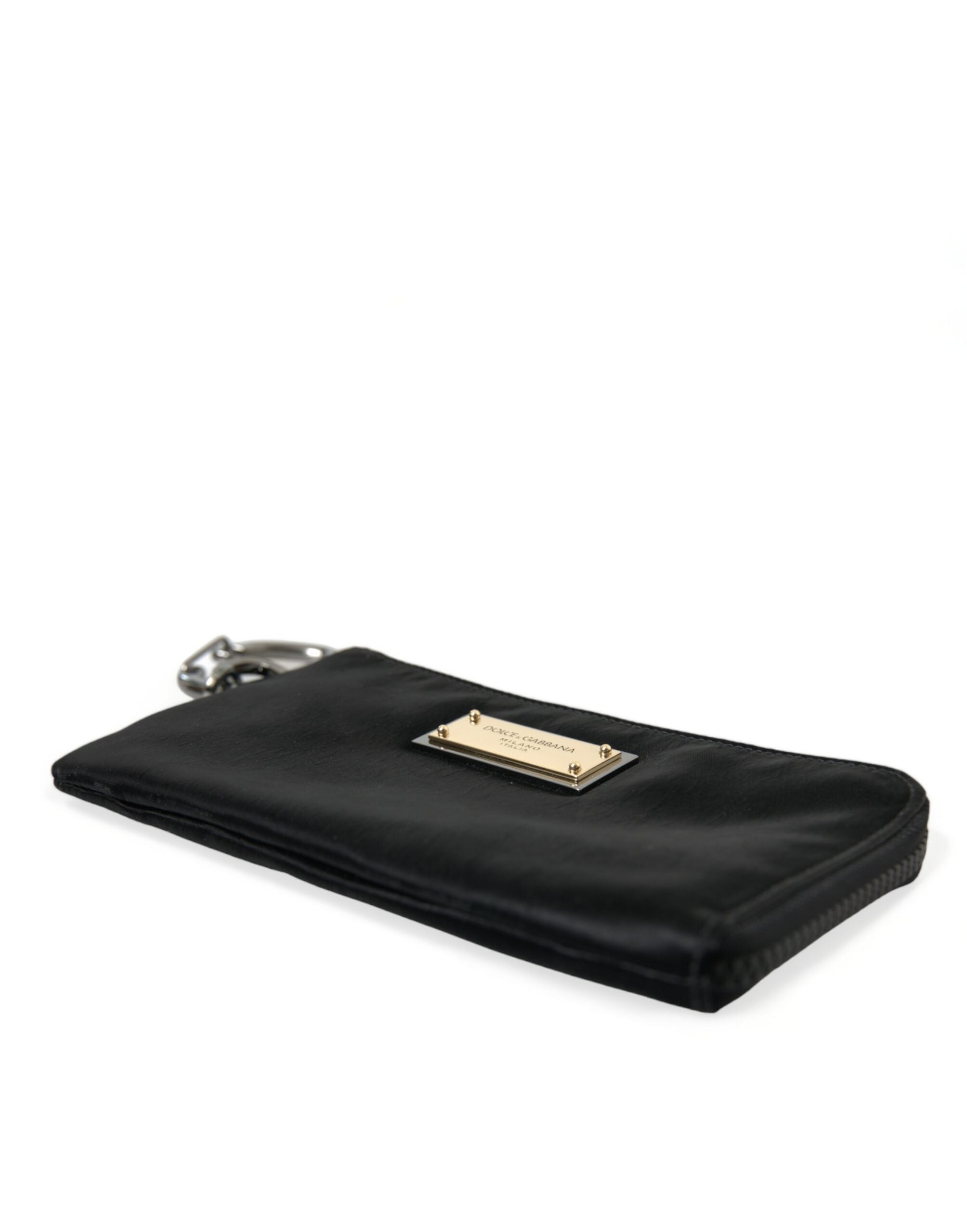 Black Nylon Logo Plaque Keyring Pouch Clutch Bags - ventzia