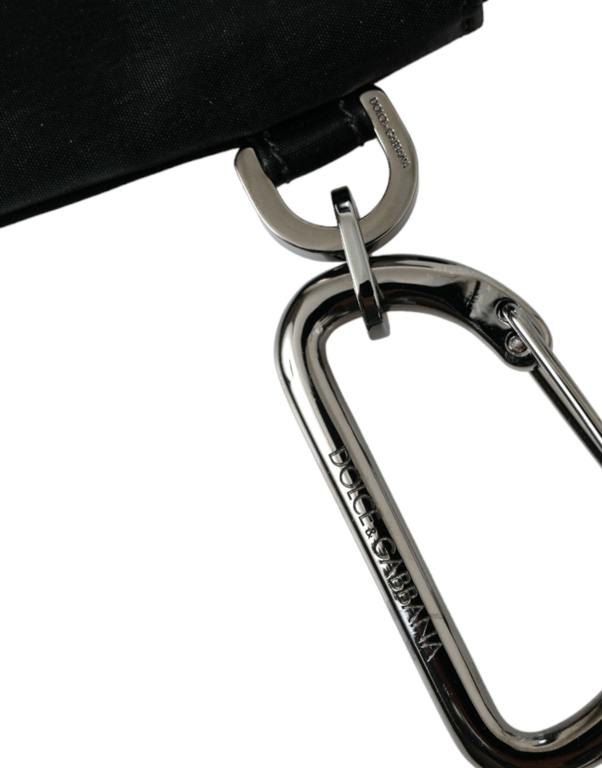 Black Nylon Logo Plaque Keyring Pouch Clutch Bags - ventzia