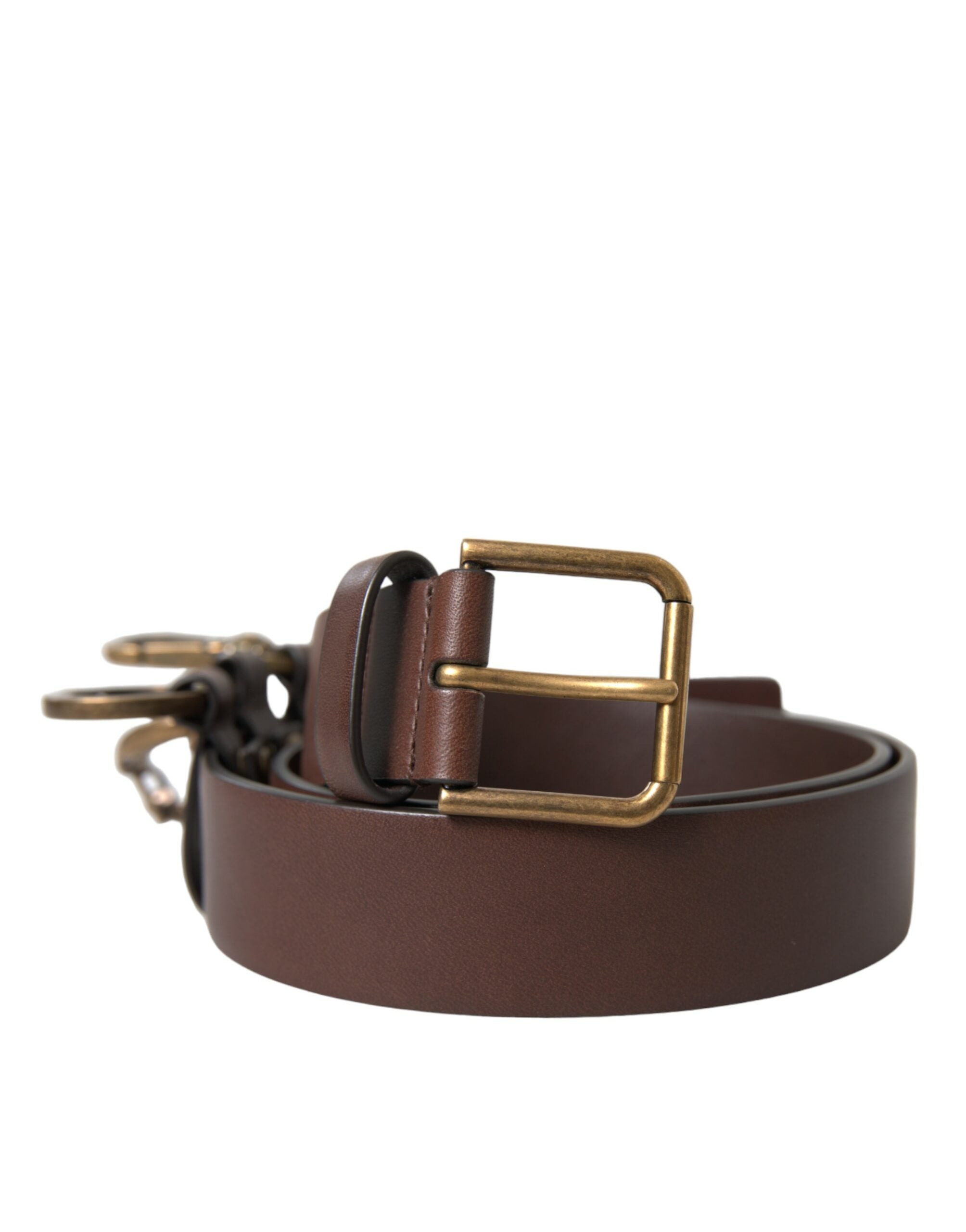 Brown Calf Leather Gold Metal Buckle Belt - ventzia