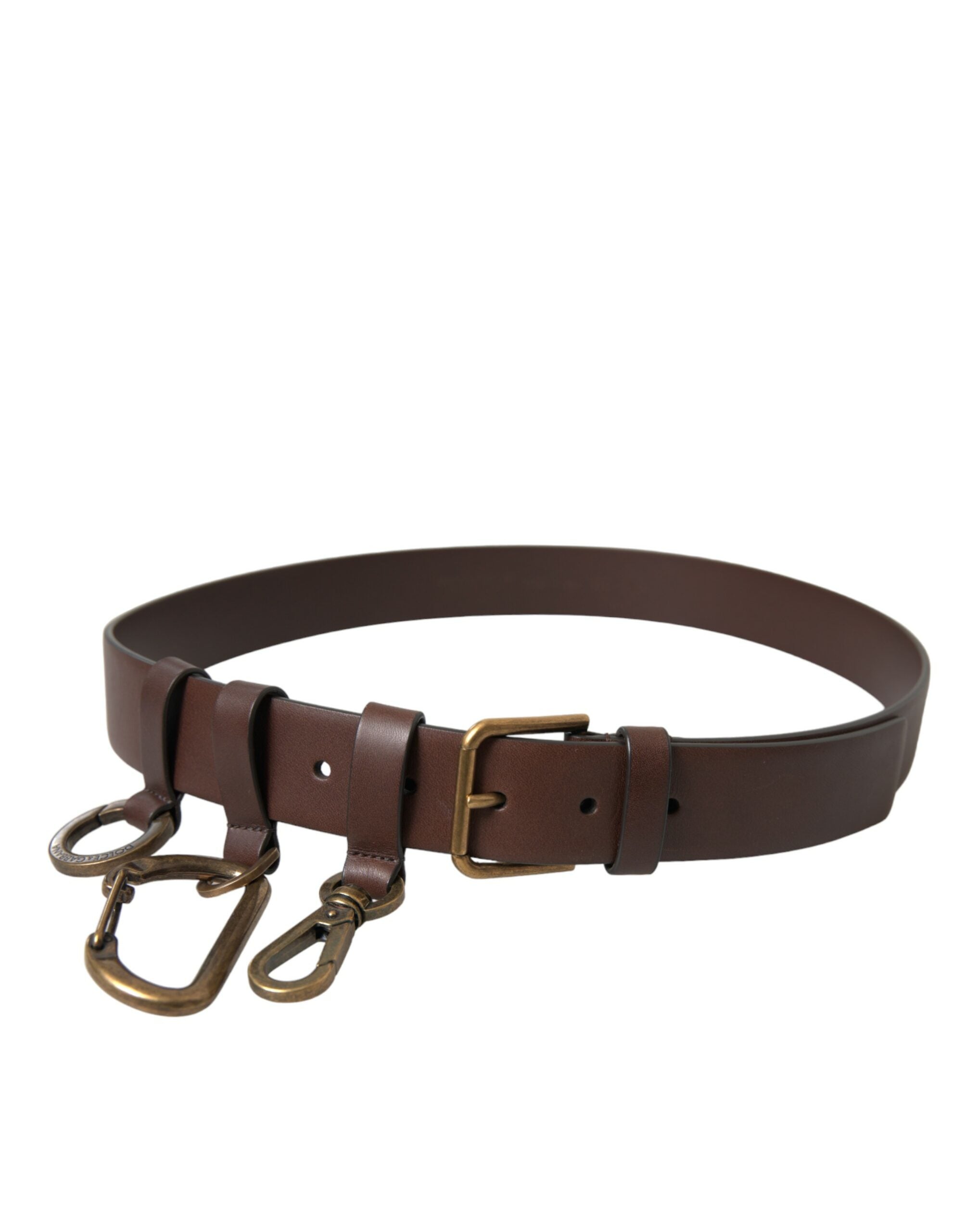 Brown Calf Leather Gold Metal Buckle Belt - ventzia