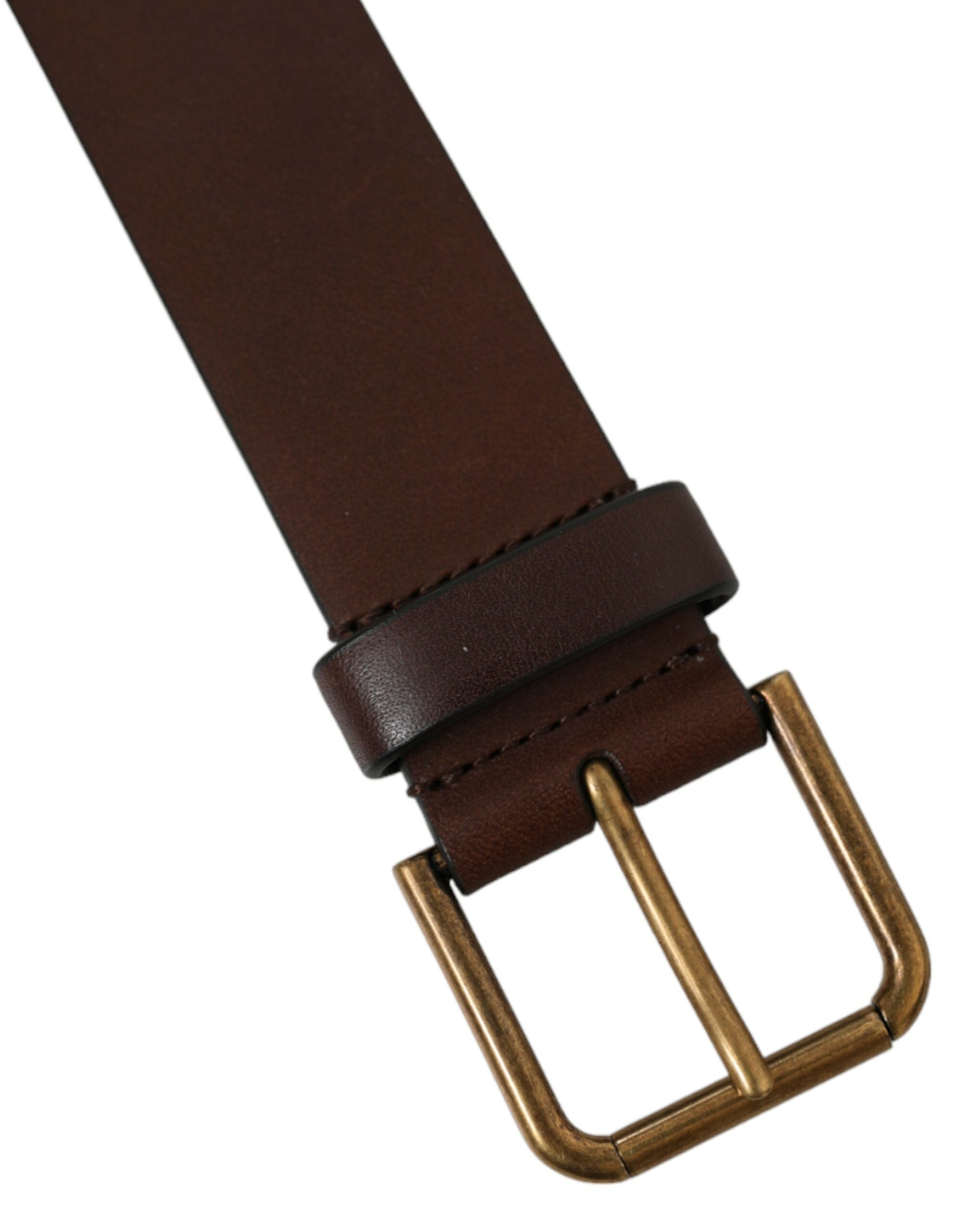 Brown Calf Leather Gold Metal Buckle Belt - ventzia