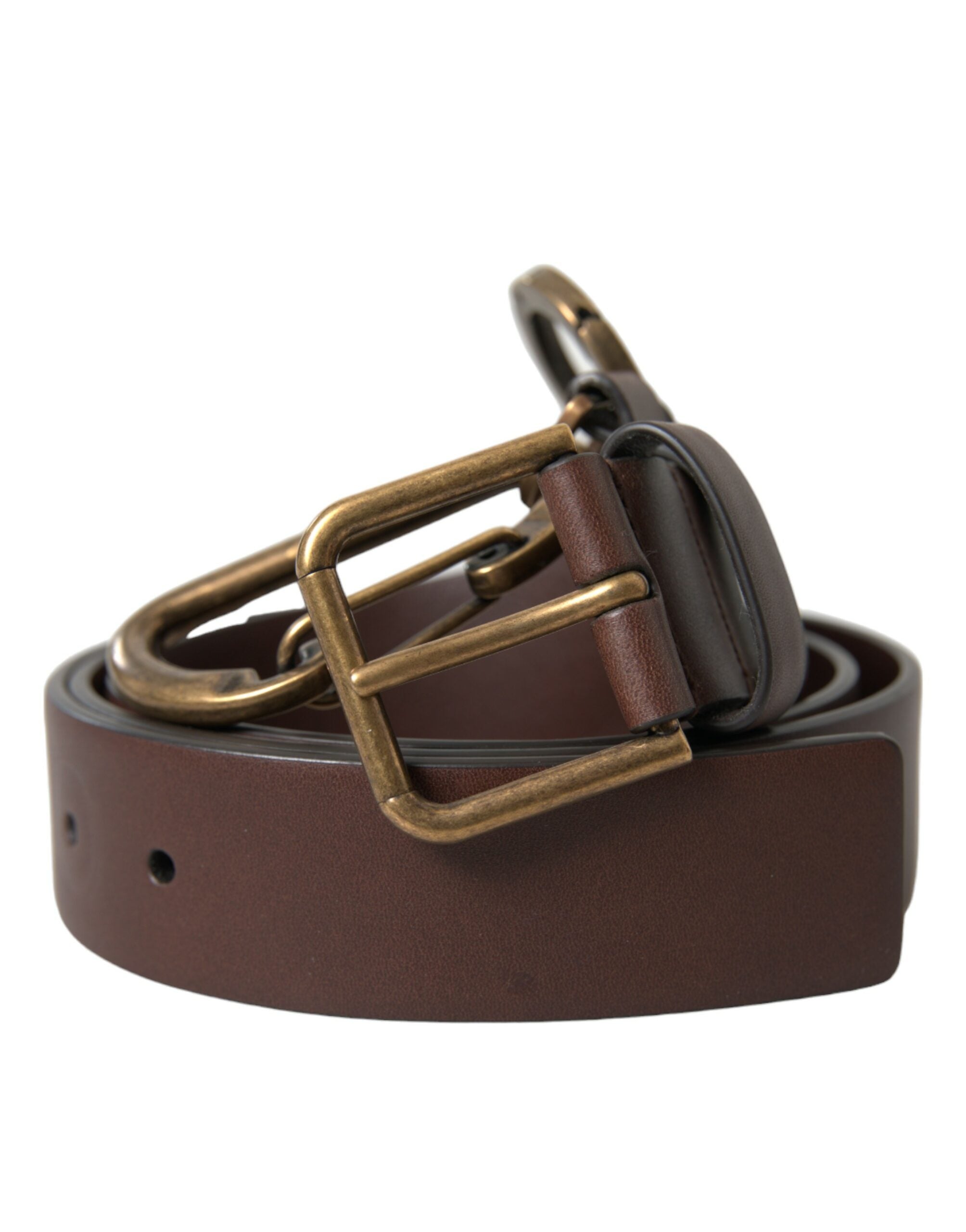 Brown Calf Leather Gold Metal Buckle Belt - ventzia