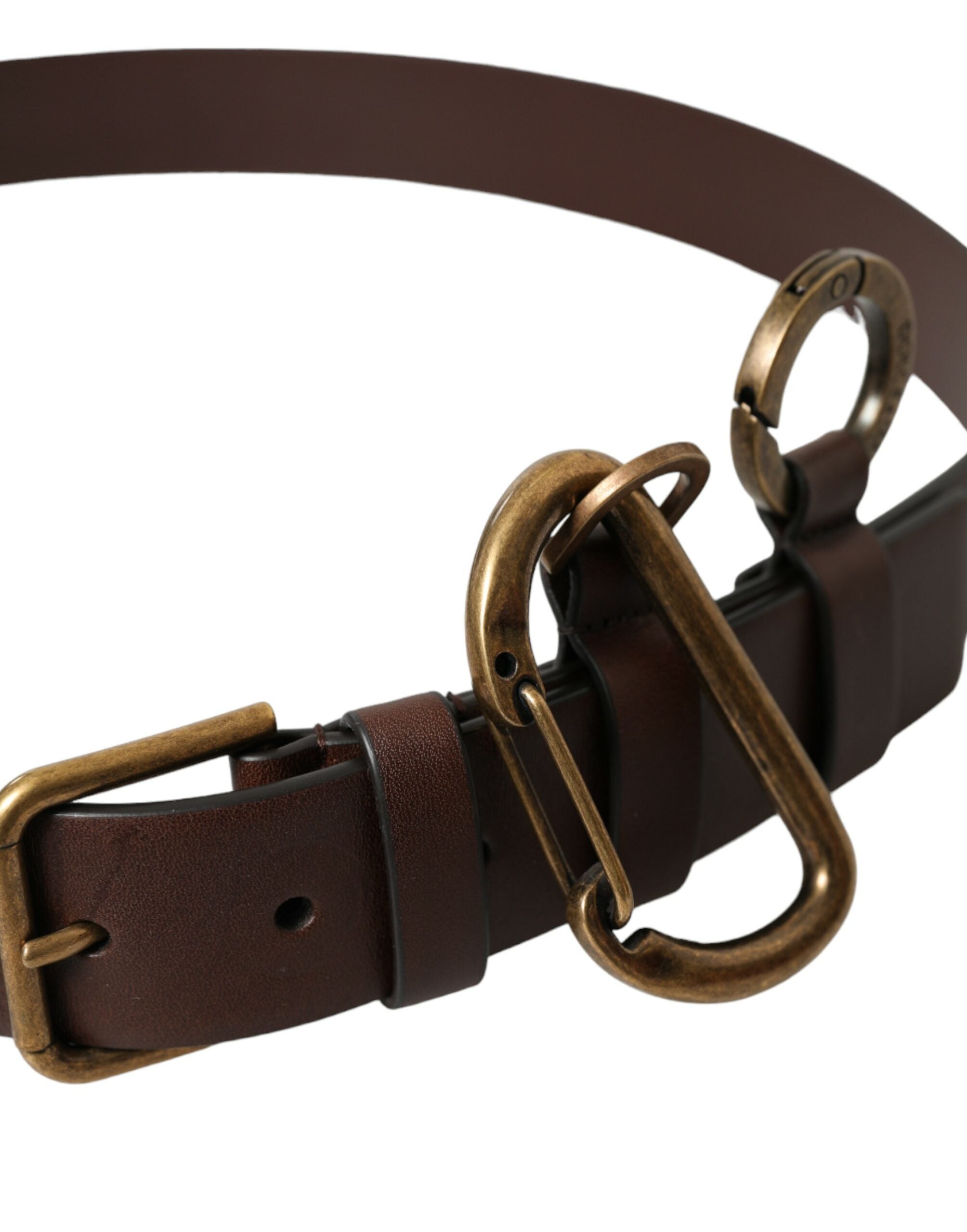 Brown Calf Leather Gold Metal Buckle Belt - ventzia