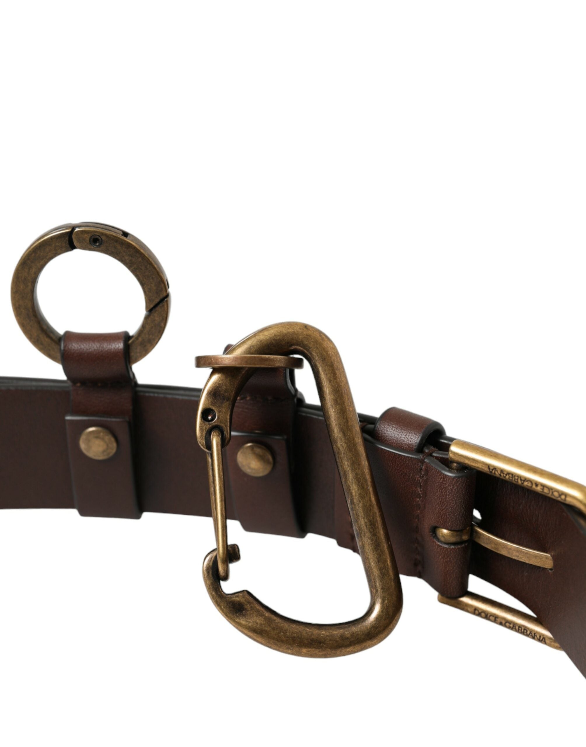 Brown Calf Leather Gold Metal Buckle Belt - ventzia