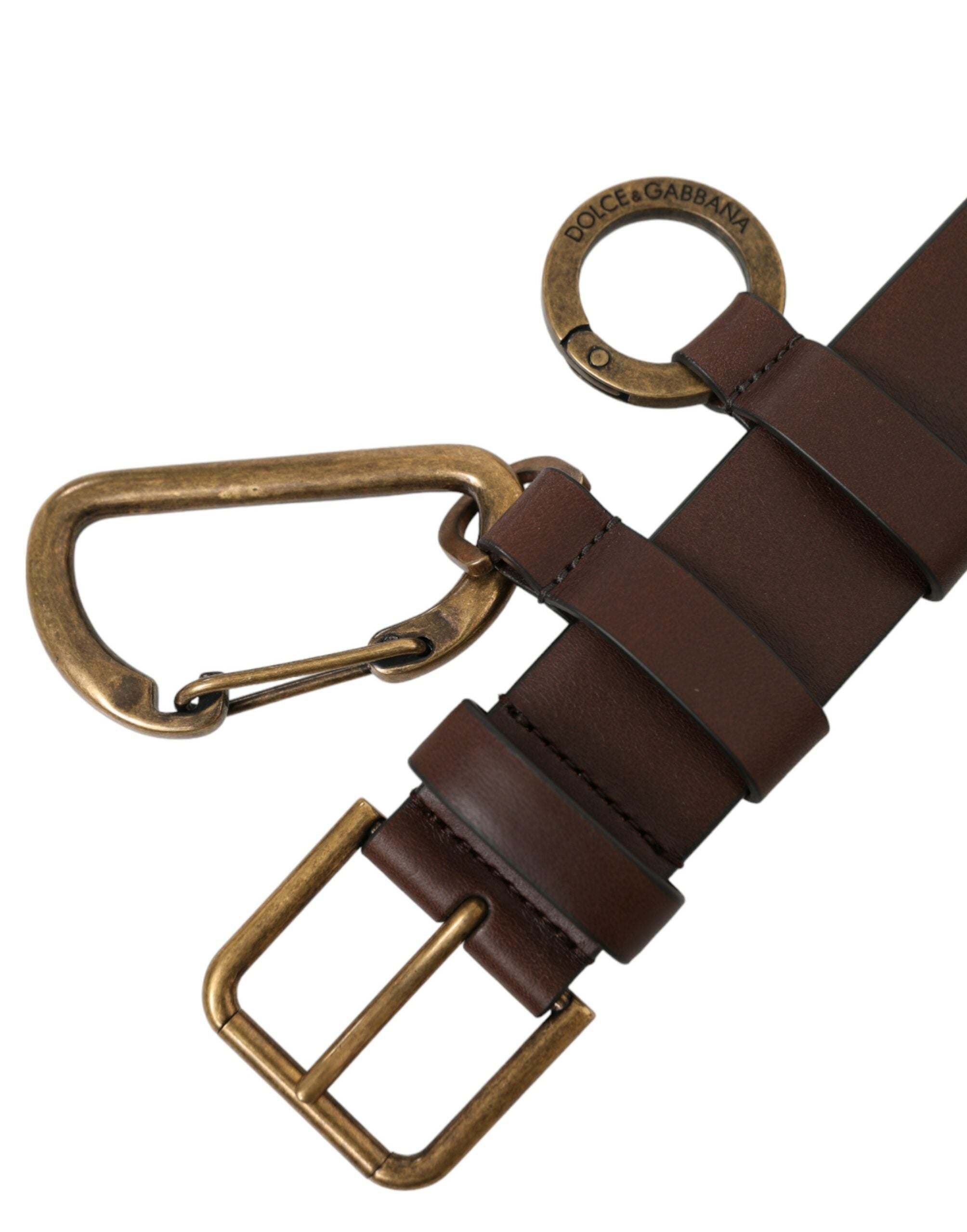 Brown Calf Leather Gold Metal Buckle Belt - ventzia