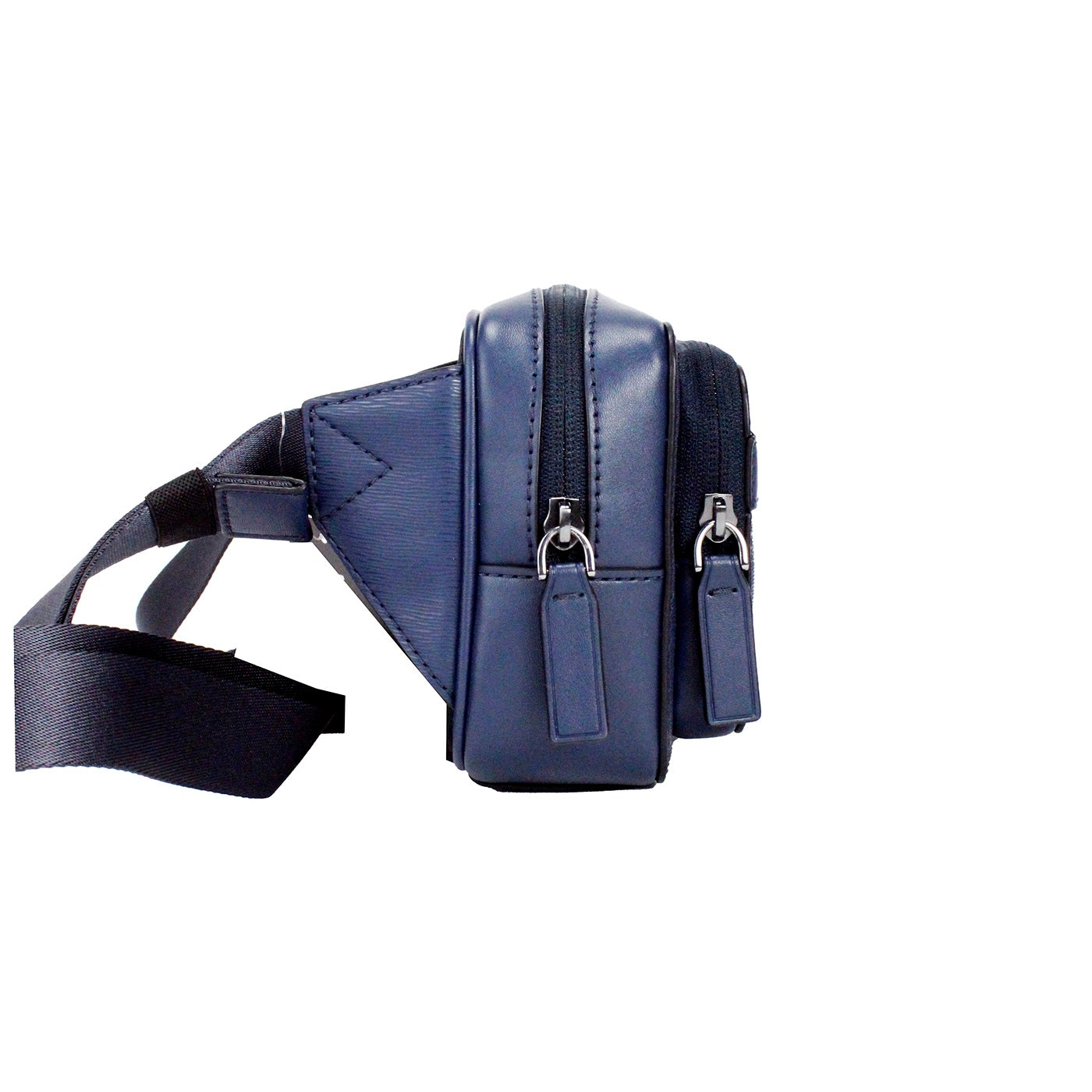 Cooper Small Navy Blue Smooth Leather Double Zip Belt Bag - ventzia