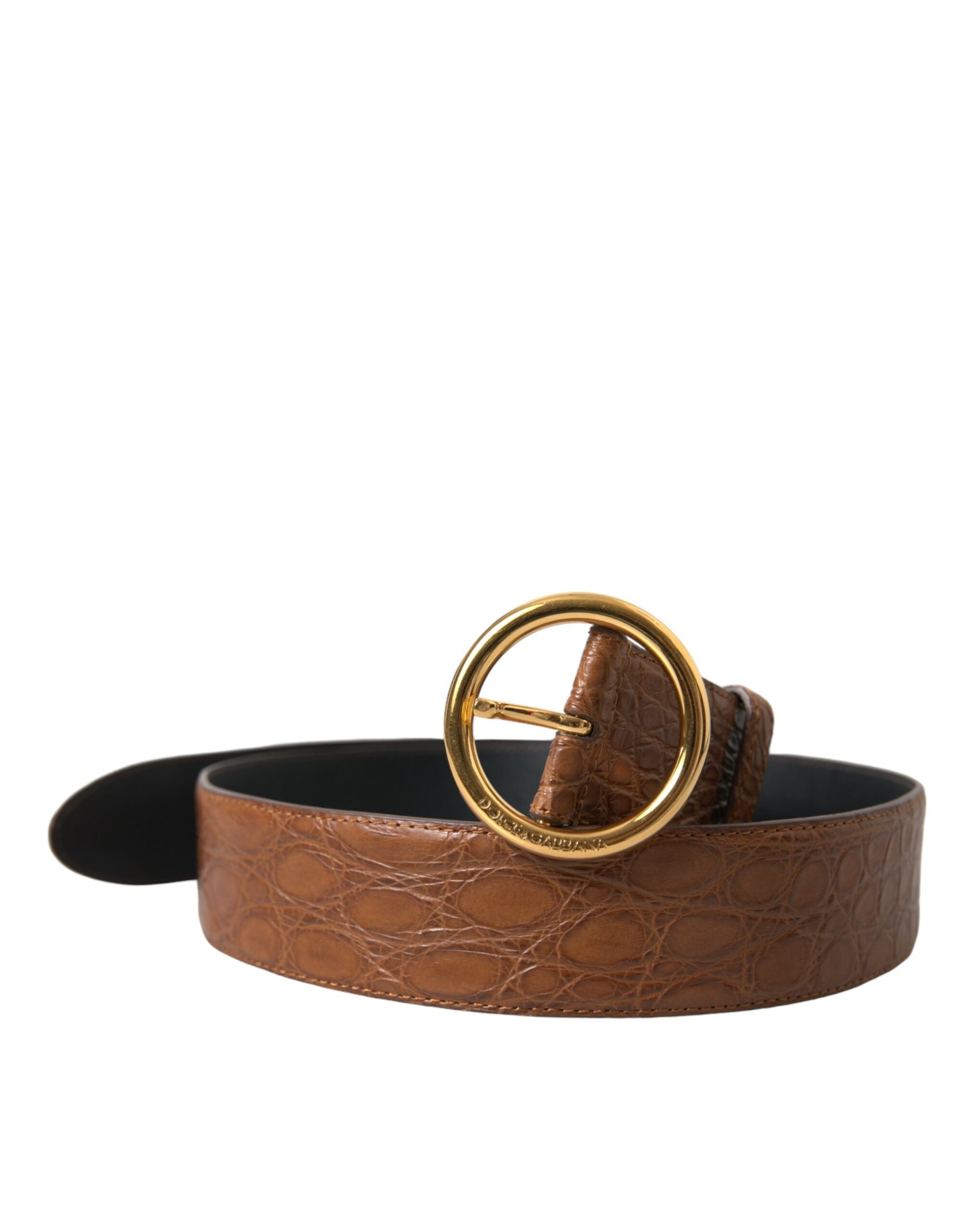 Brown Exotic Leather Round Buckle Belt - ventzia