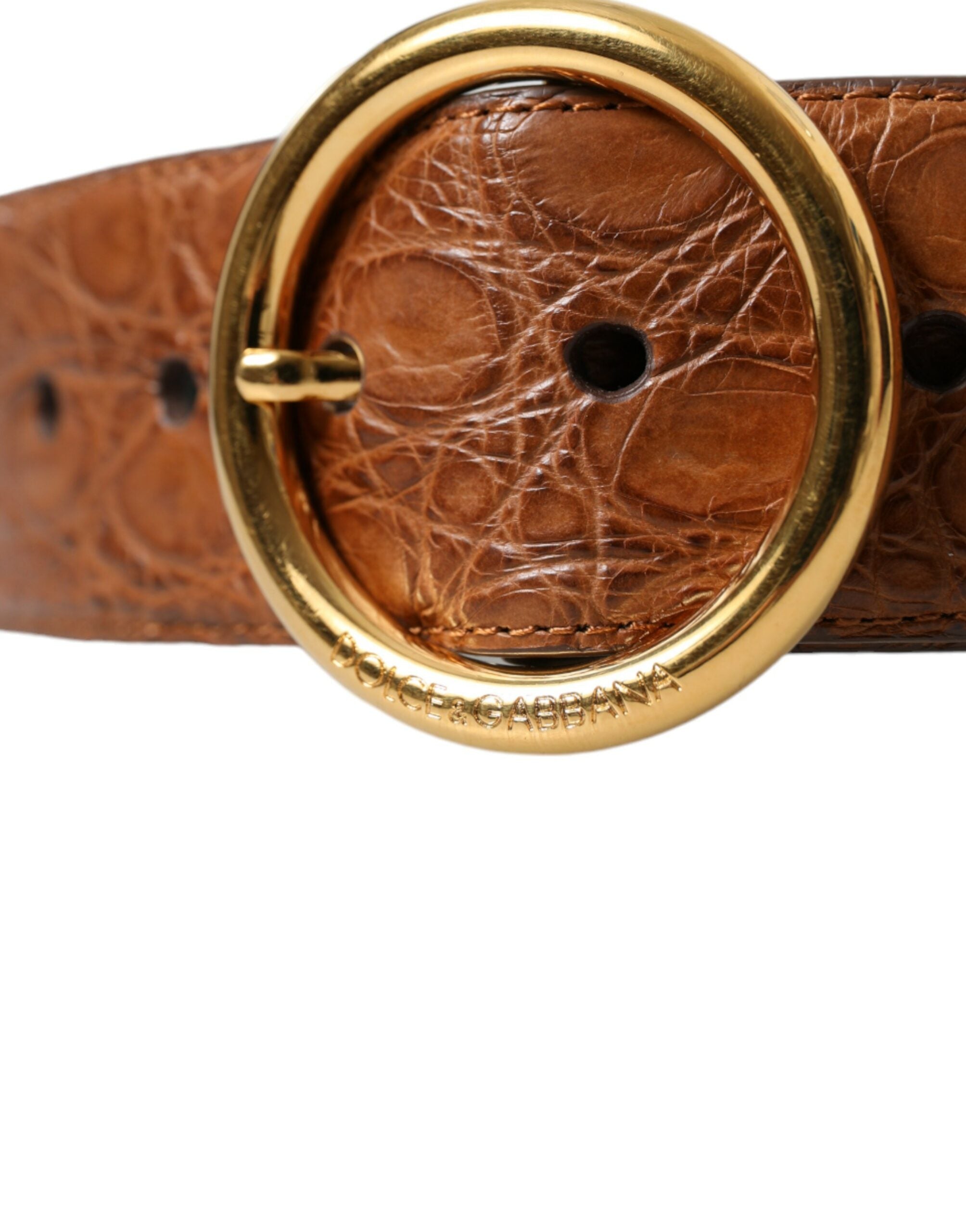 Brown Exotic Leather Round Buckle Belt - ventzia