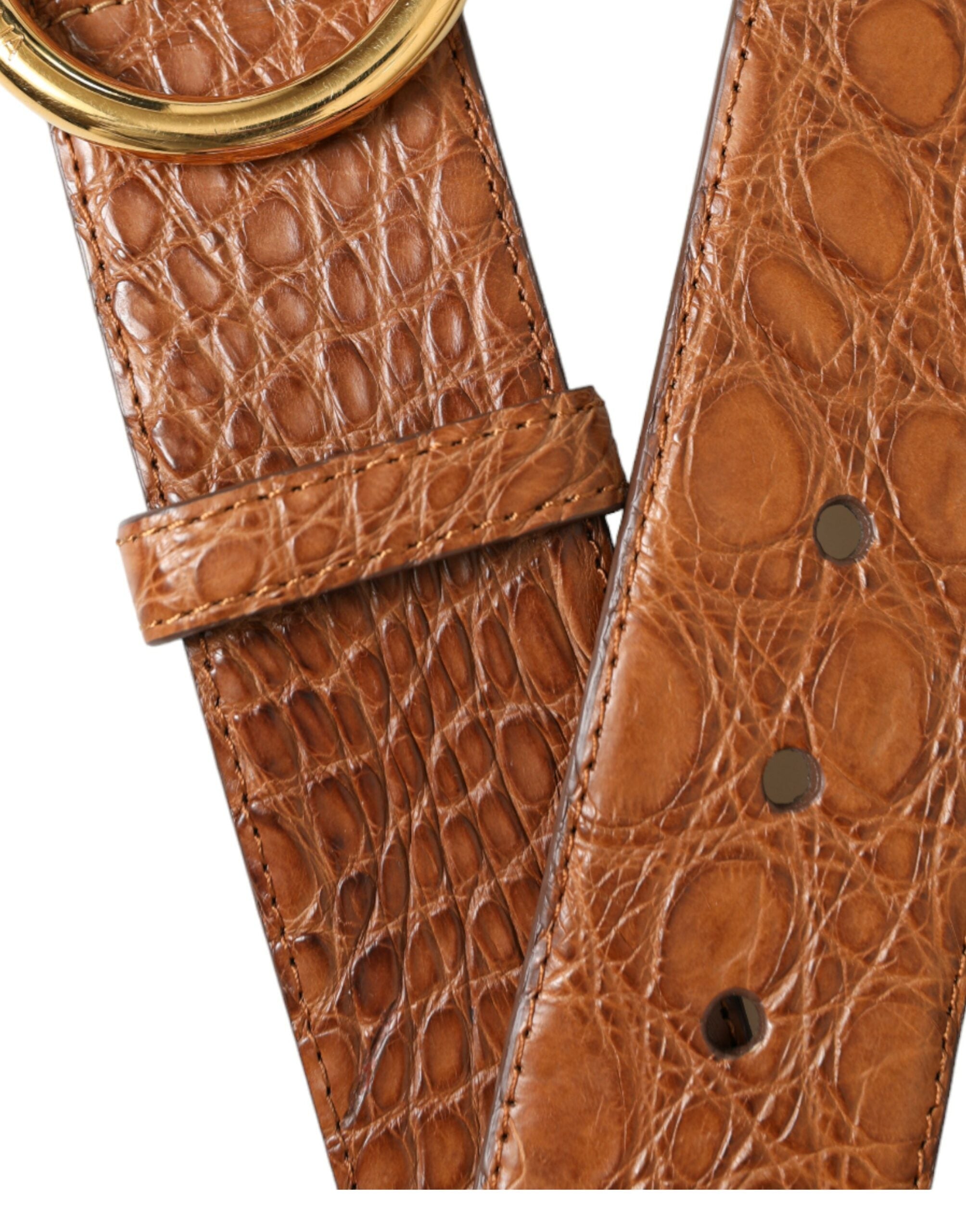 Brown Exotic Leather Round Buckle Belt - ventzia