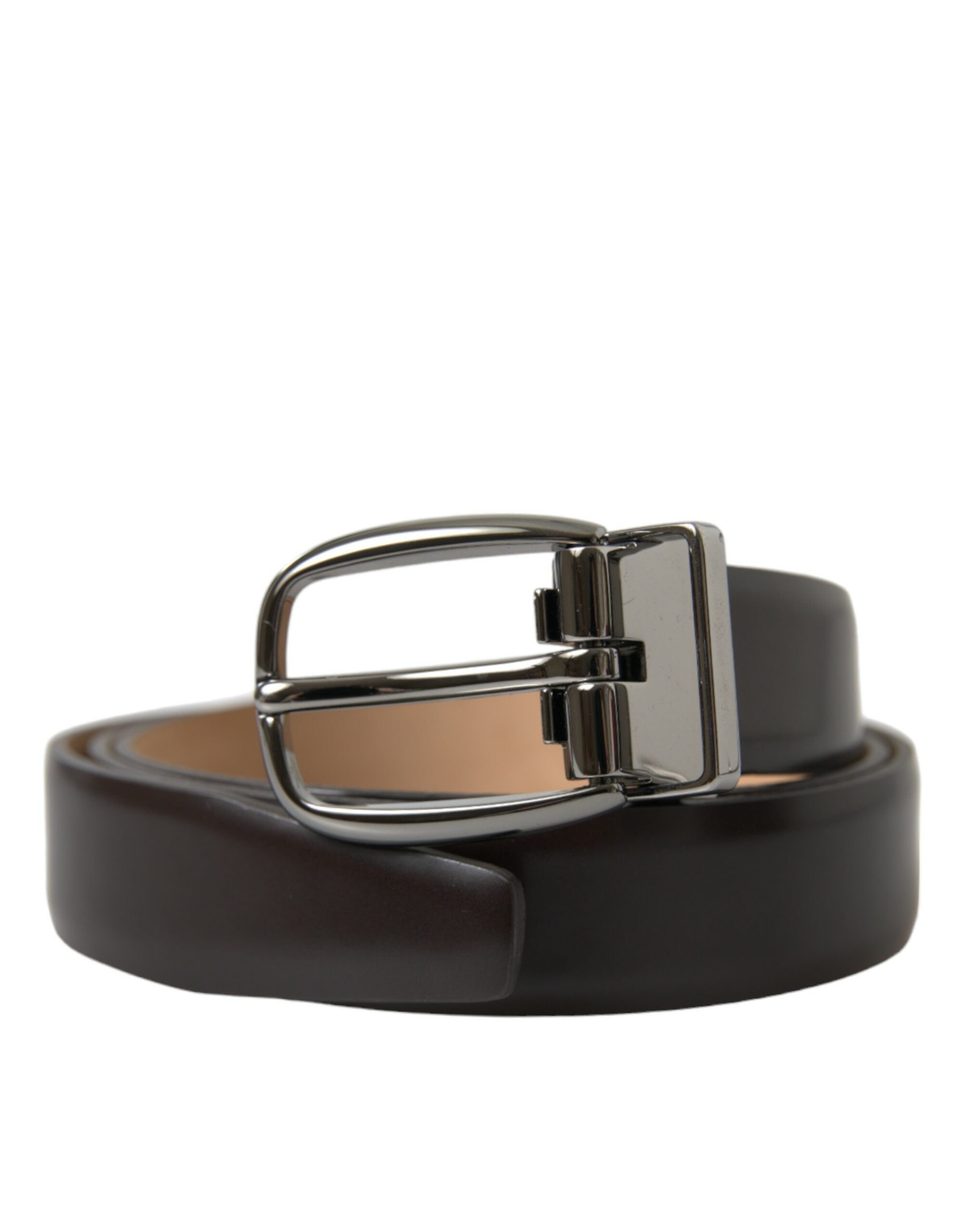 Dark Brown Leather Silver Metal Buckle Belt - ventzia