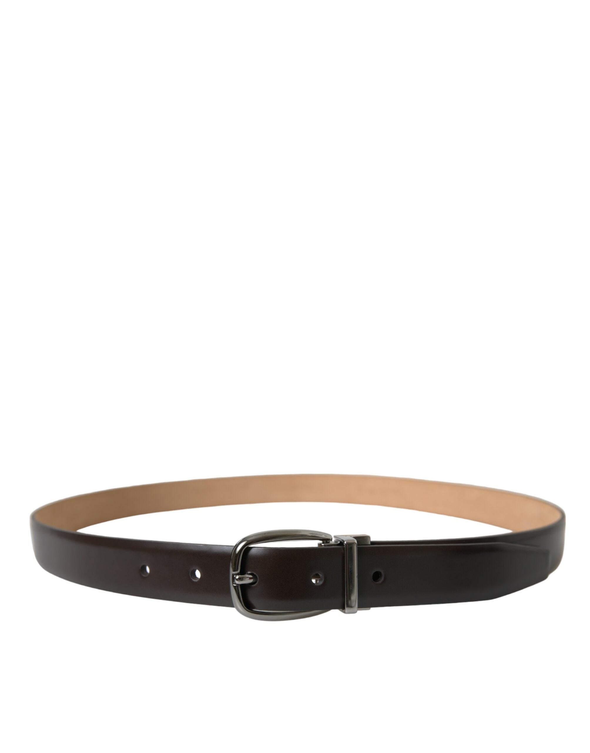 Dark Brown Leather Silver Metal Buckle Belt - ventzia