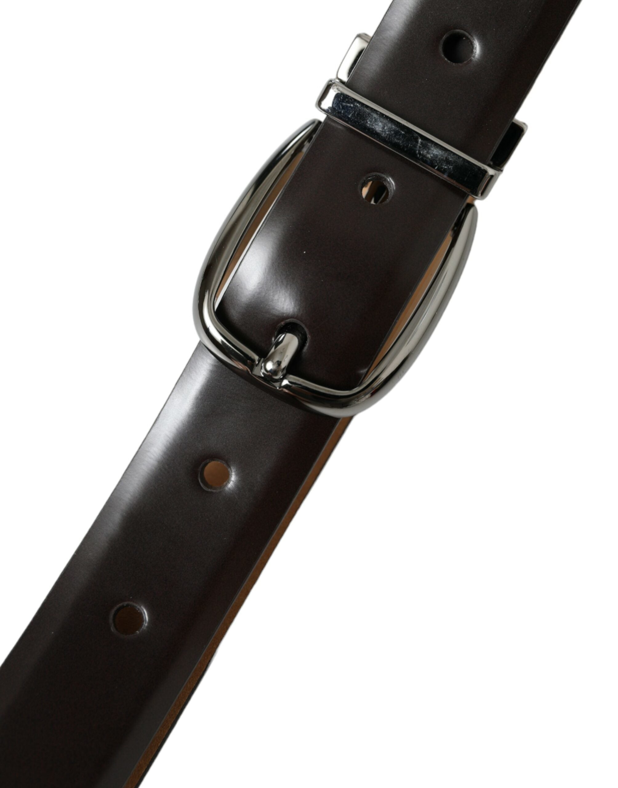 Dark Brown Leather Silver Metal Buckle Belt - ventzia