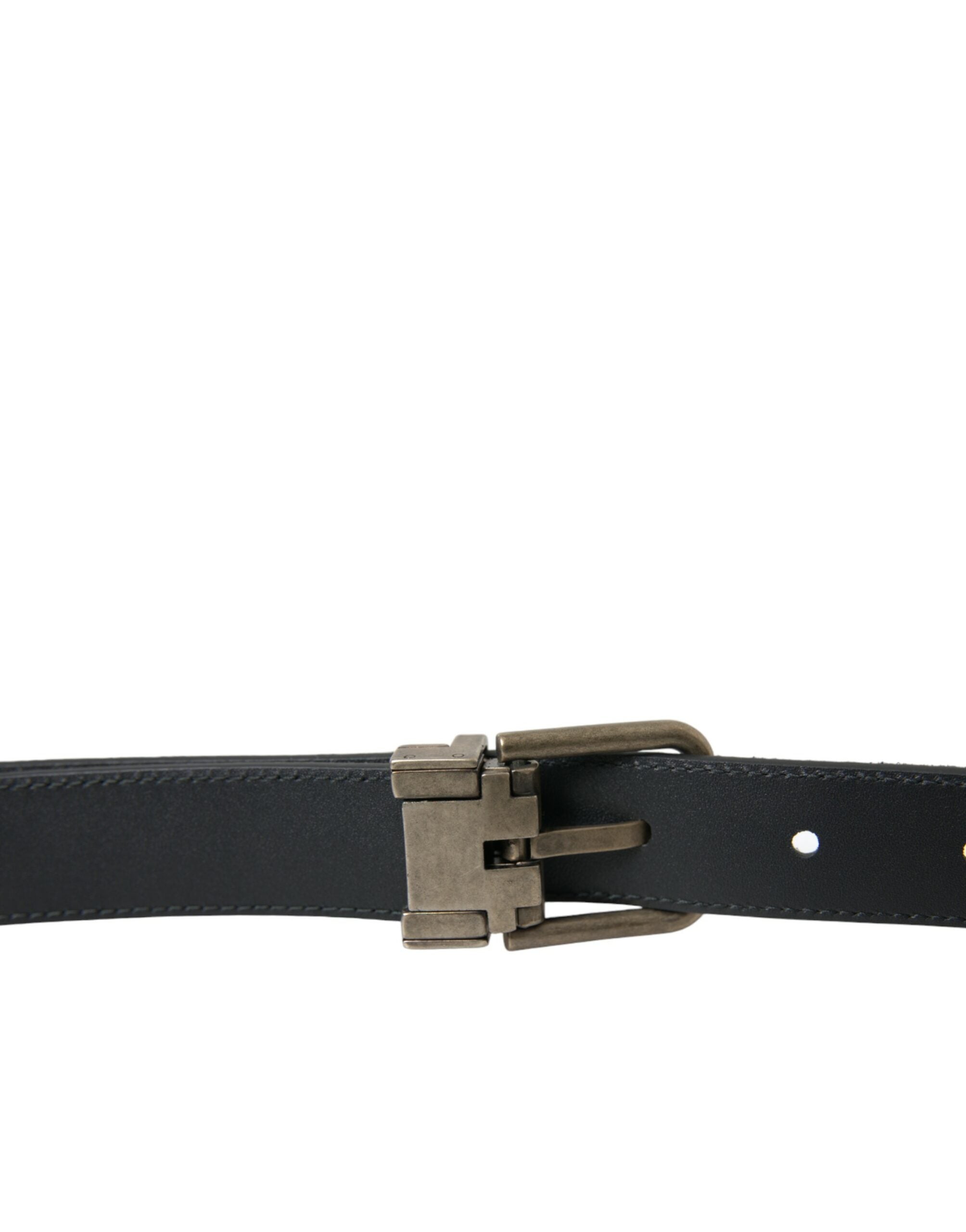 Black Goat Leather Antique Metal Buckle Belt - ventzia
