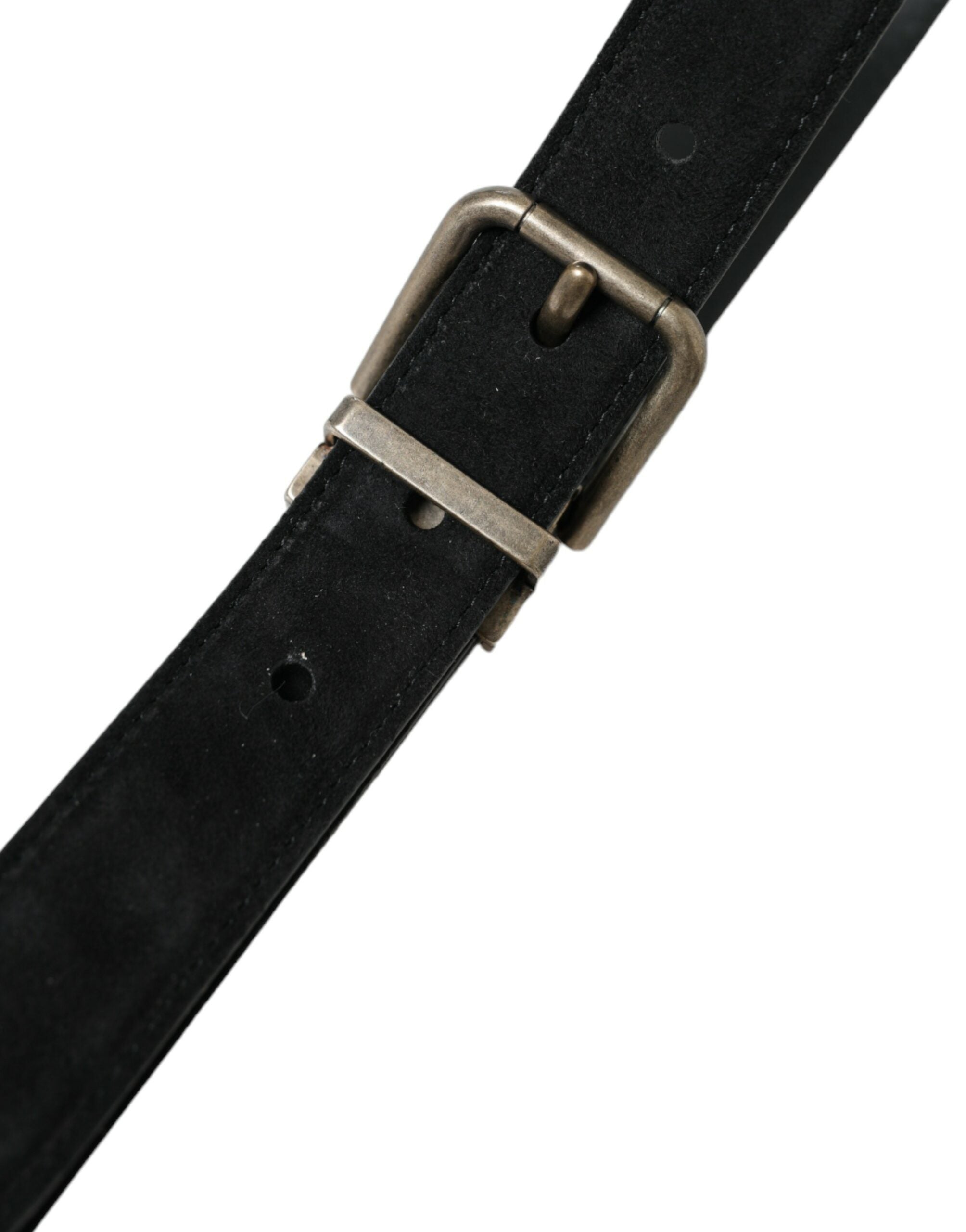 Black Goat Leather Antique Metal Buckle Belt - ventzia