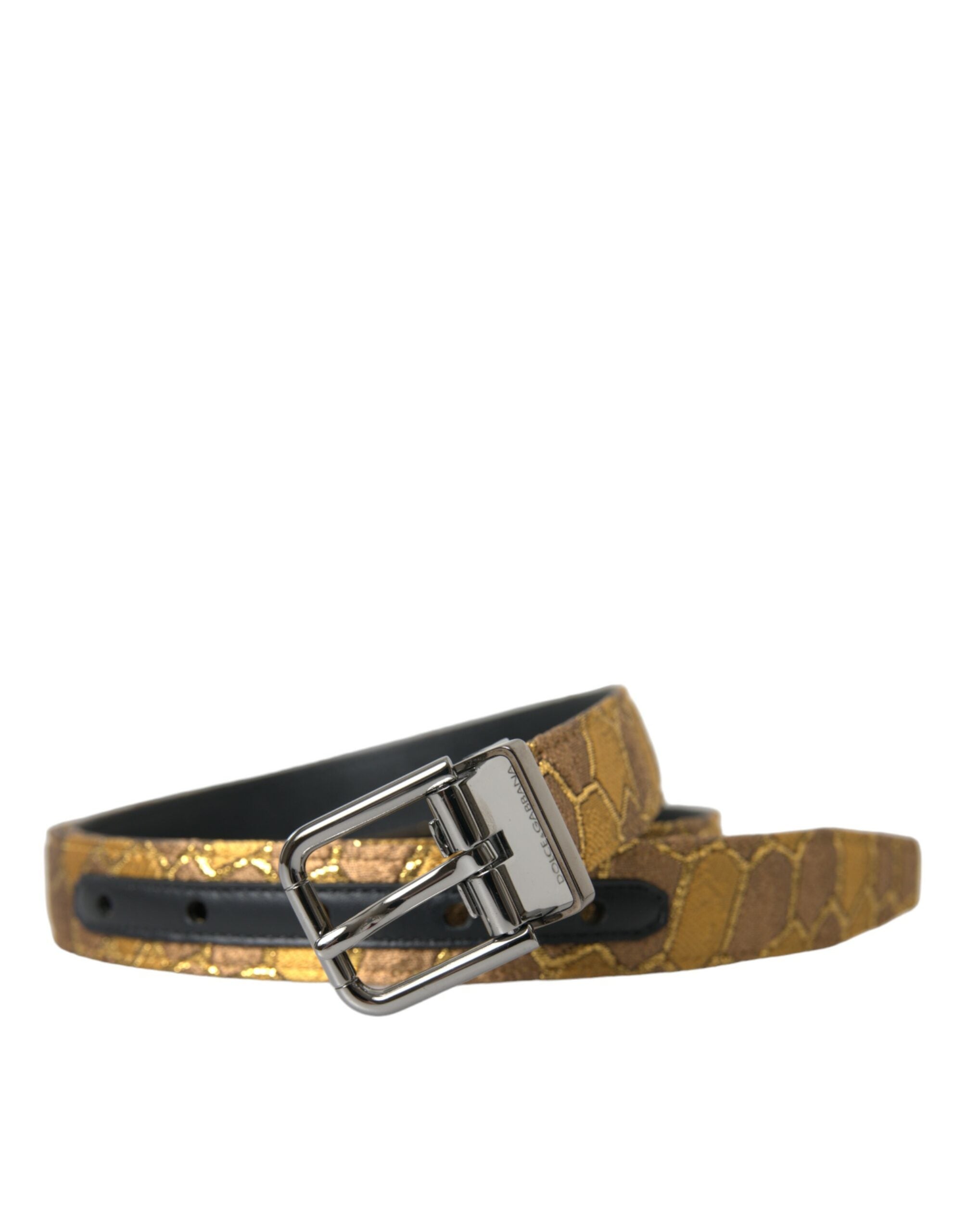 Gold Leather Jacquard Silver Metal Buckle Belt - ventzia