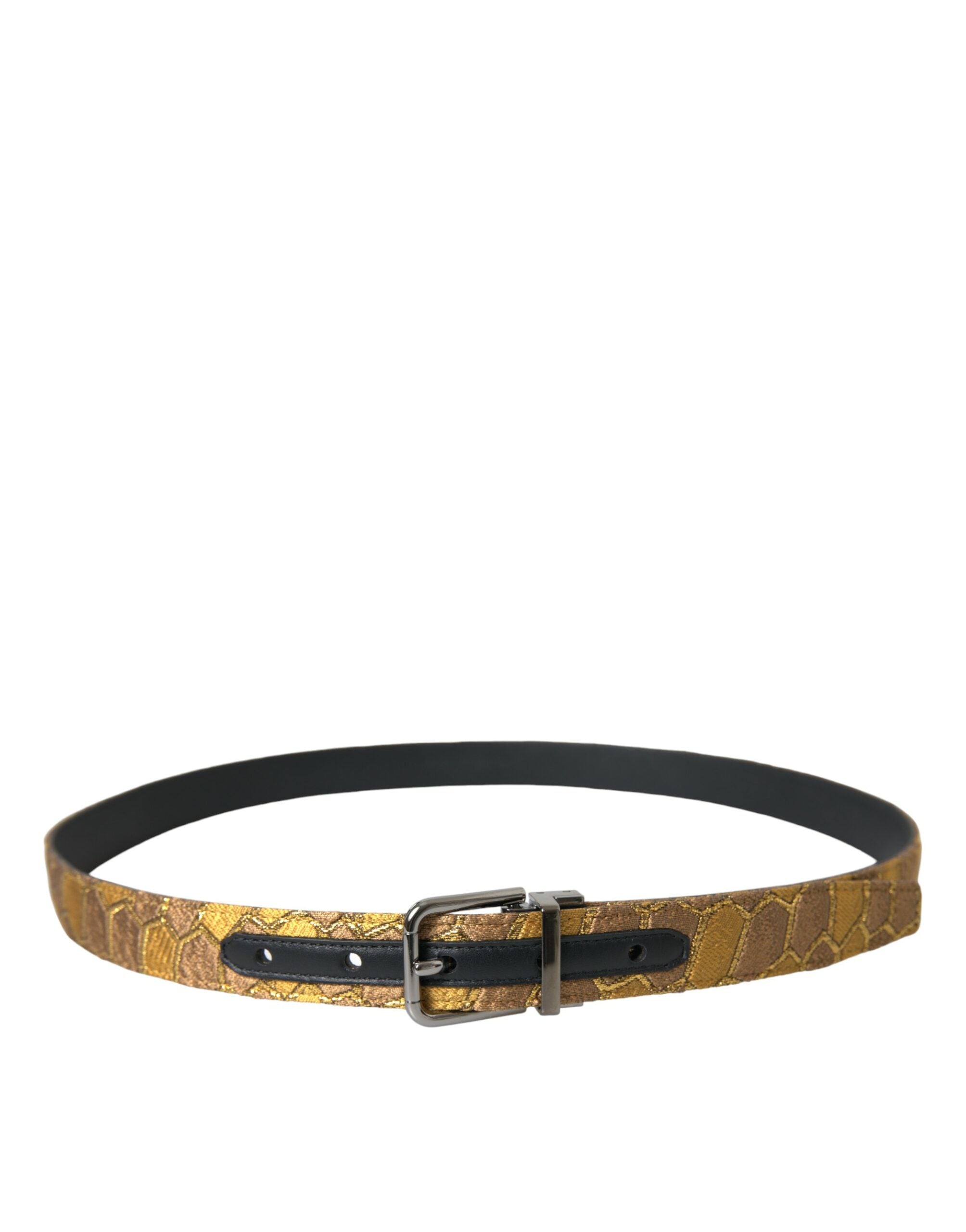 Gold Leather Jacquard Silver Metal Buckle Belt - ventzia