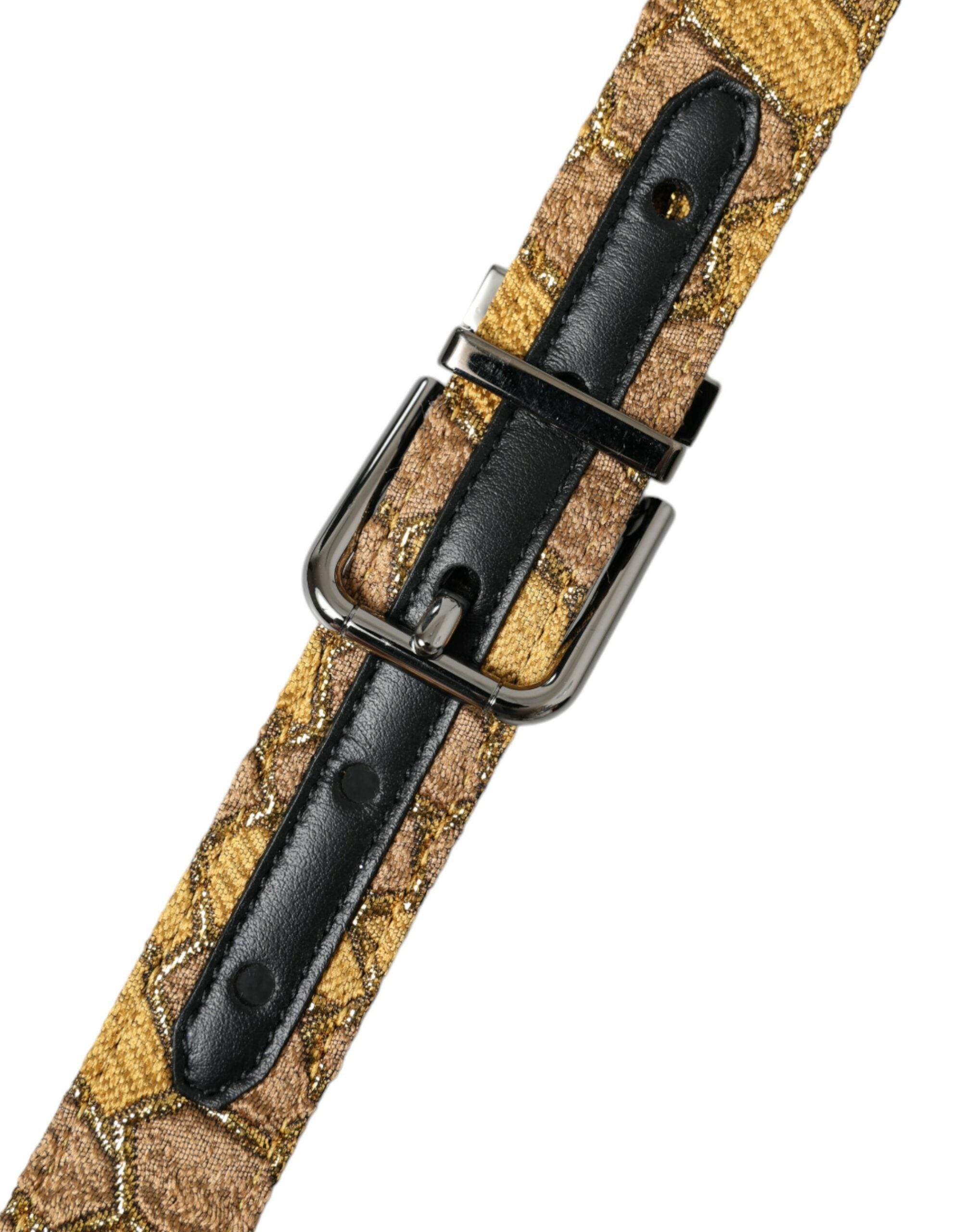 Gold Leather Jacquard Silver Metal Buckle Belt - ventzia