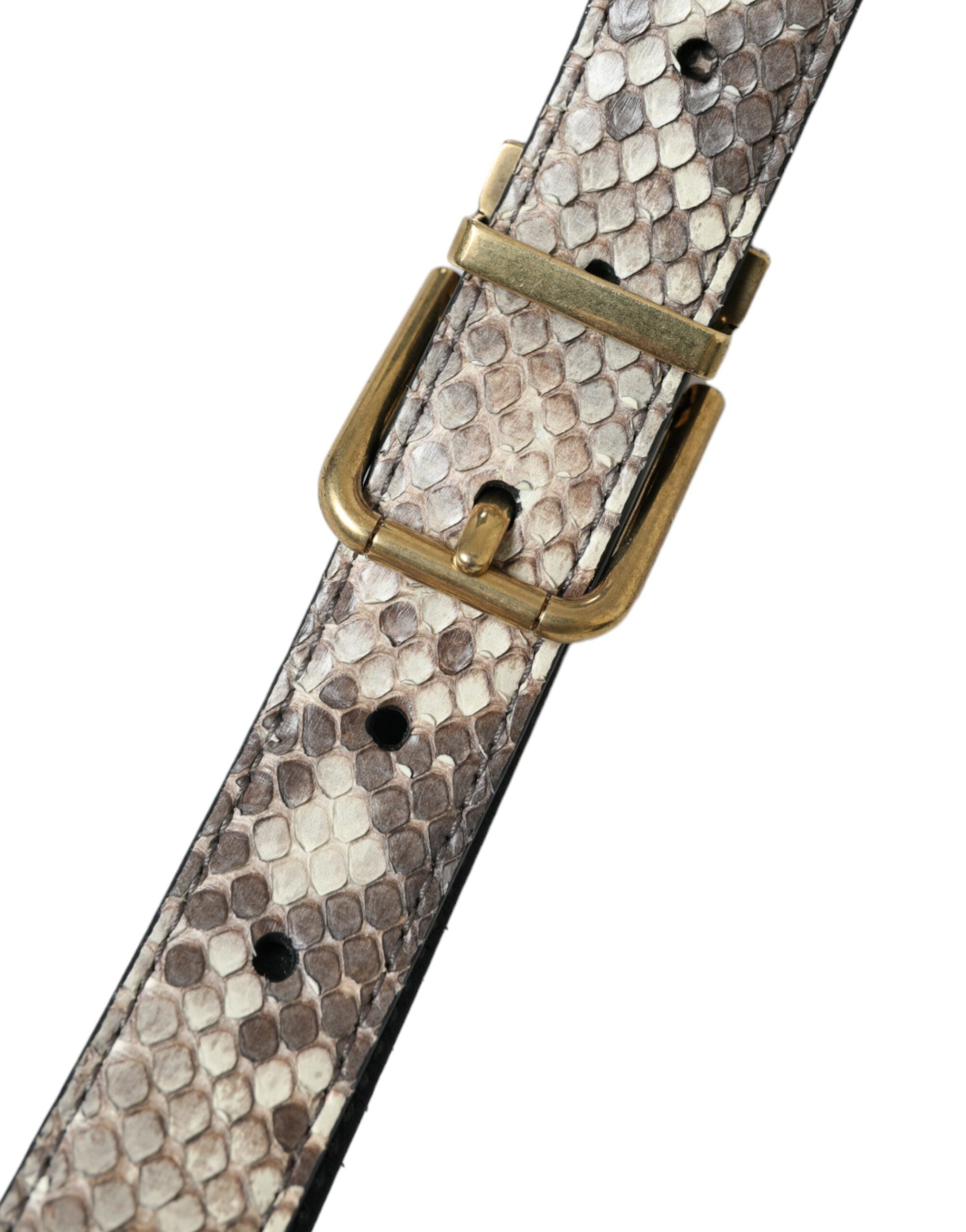 Brown Python Leather Gold Metal Buckle Belt - ventzia