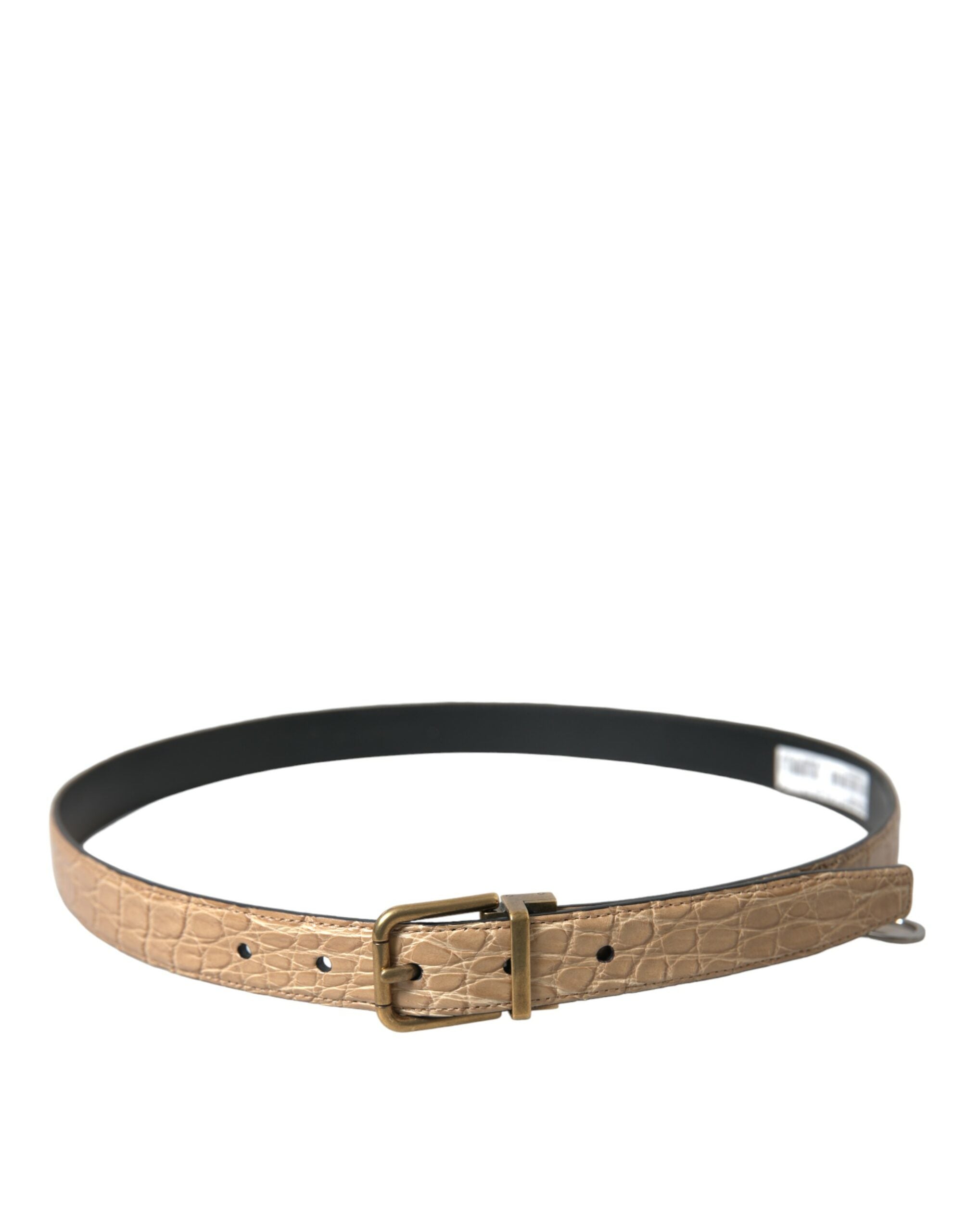 Beige Exotic Leather Gold Metal Buckle Belt - ventzia