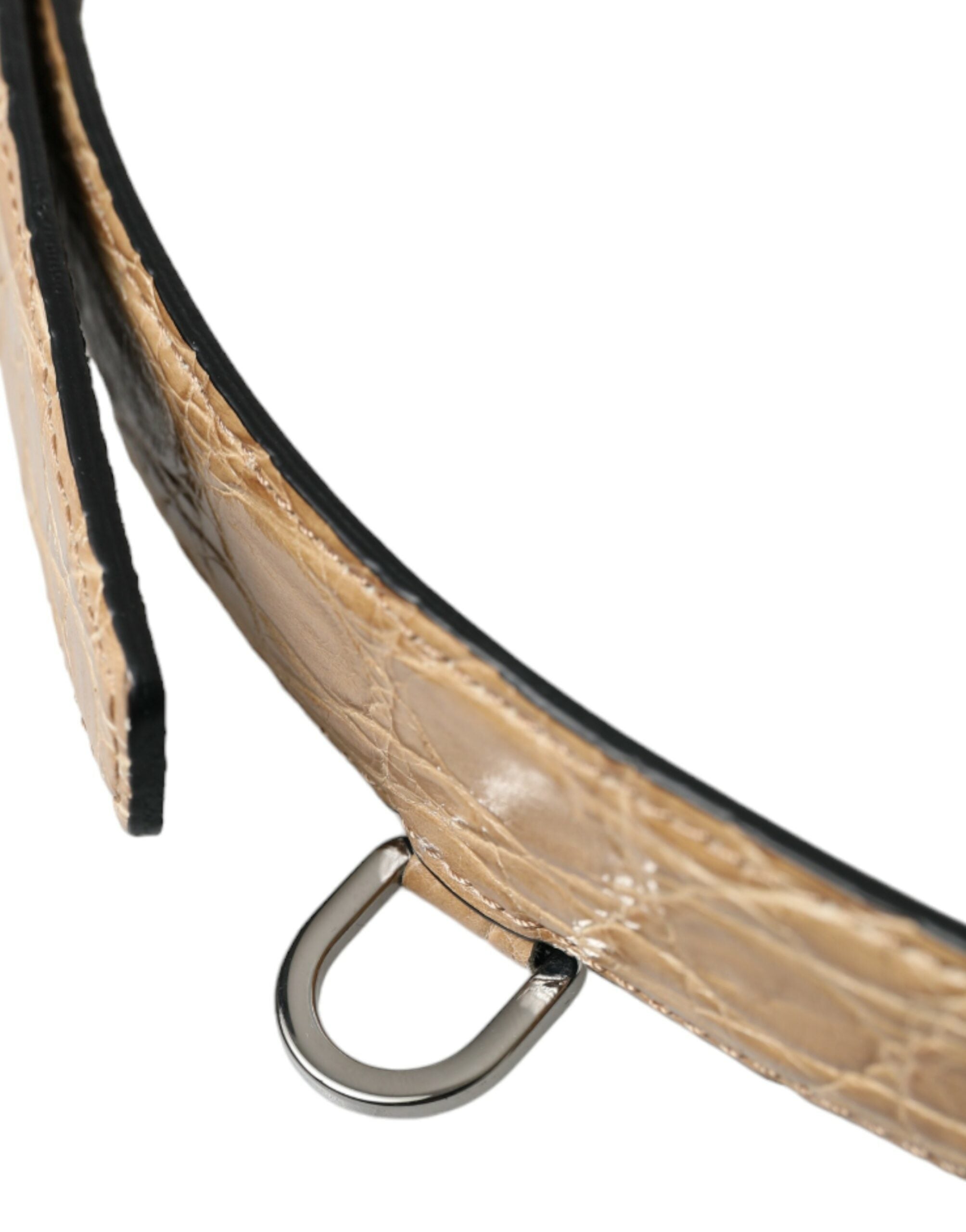 Beige Exotic Leather Gold Metal Buckle Belt - ventzia