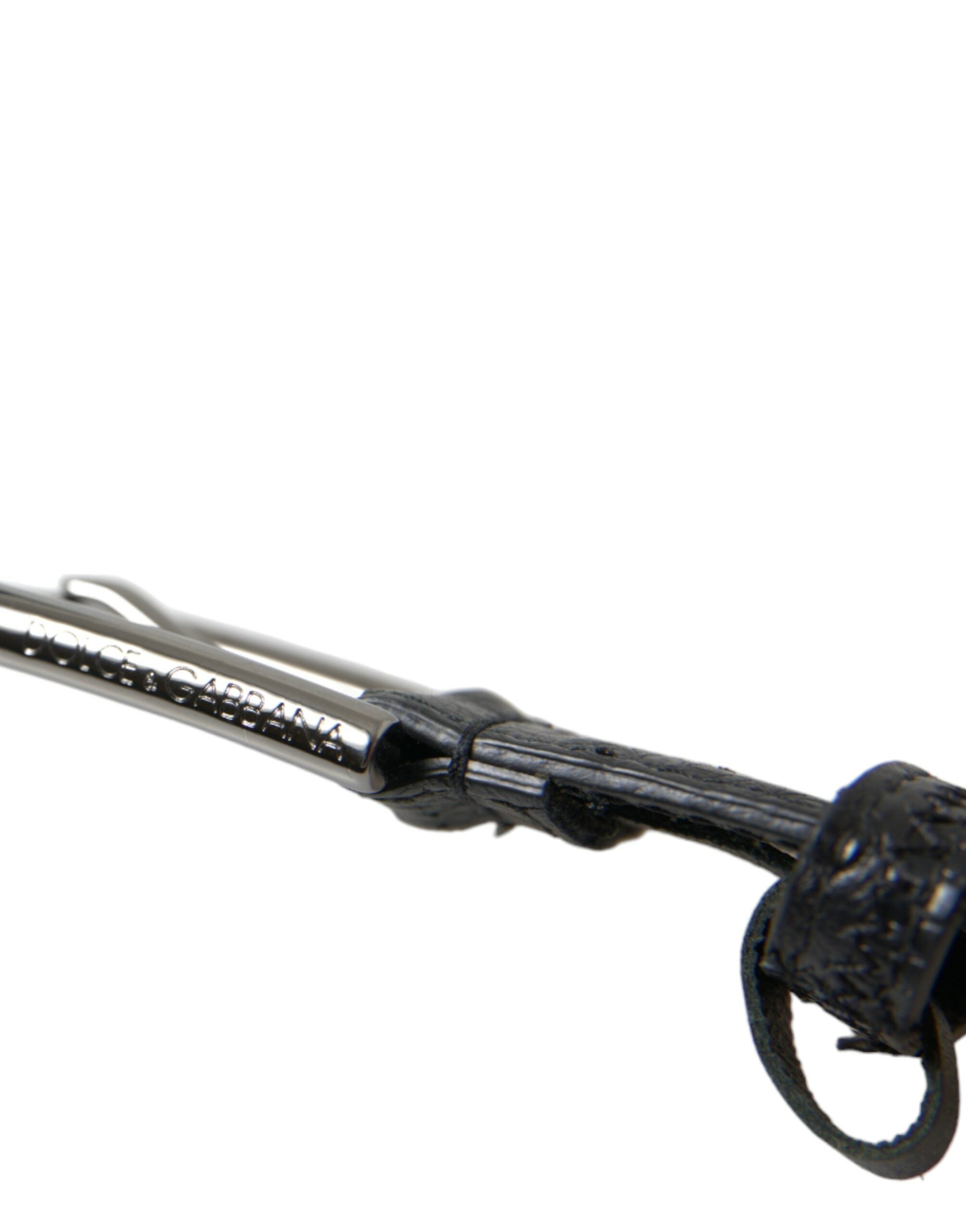 Black Exotic Leather Silver Metal Buckle Belt - ventzia