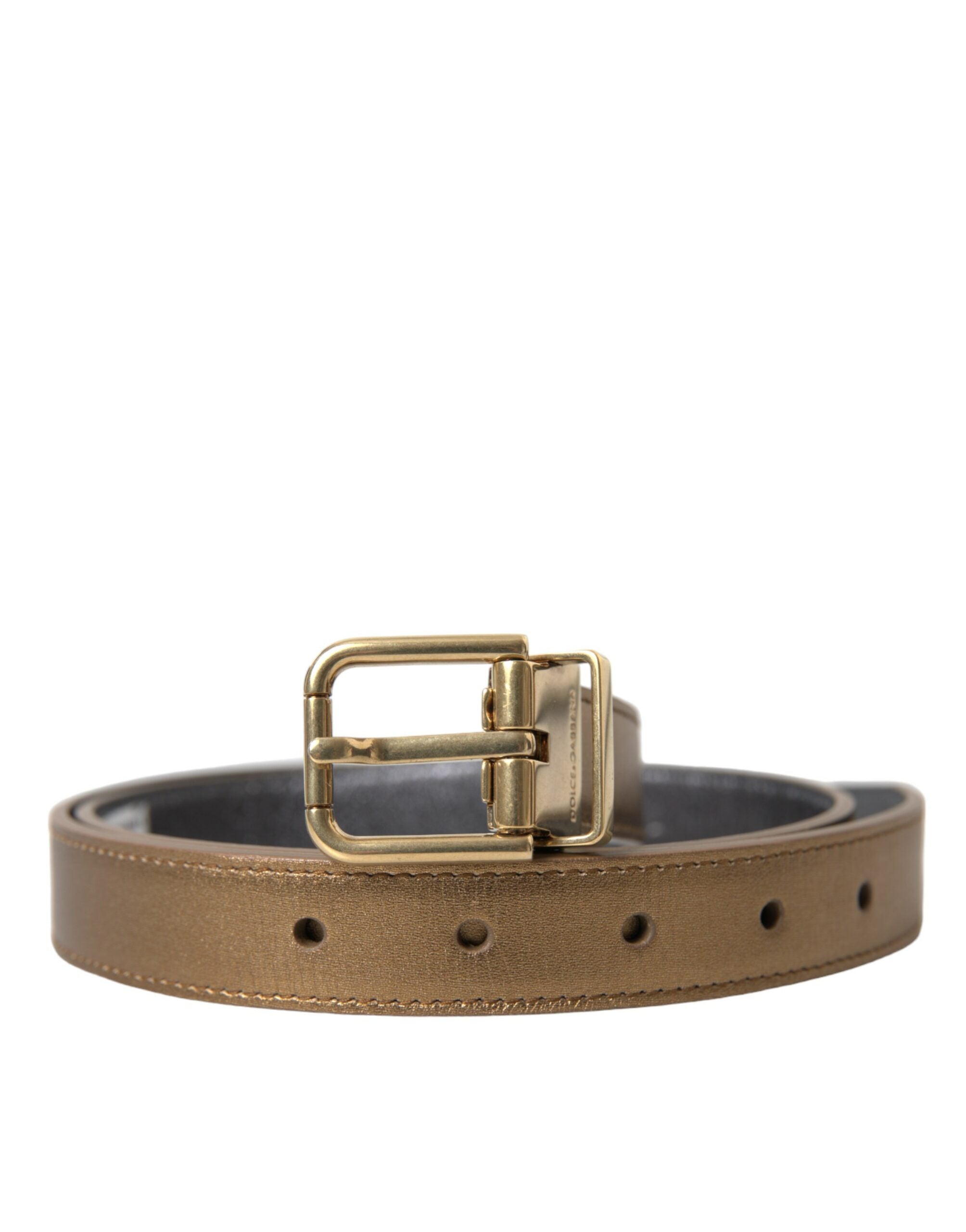 Metallic Gold Calf Leather Metal Buckle Belt - ventzia